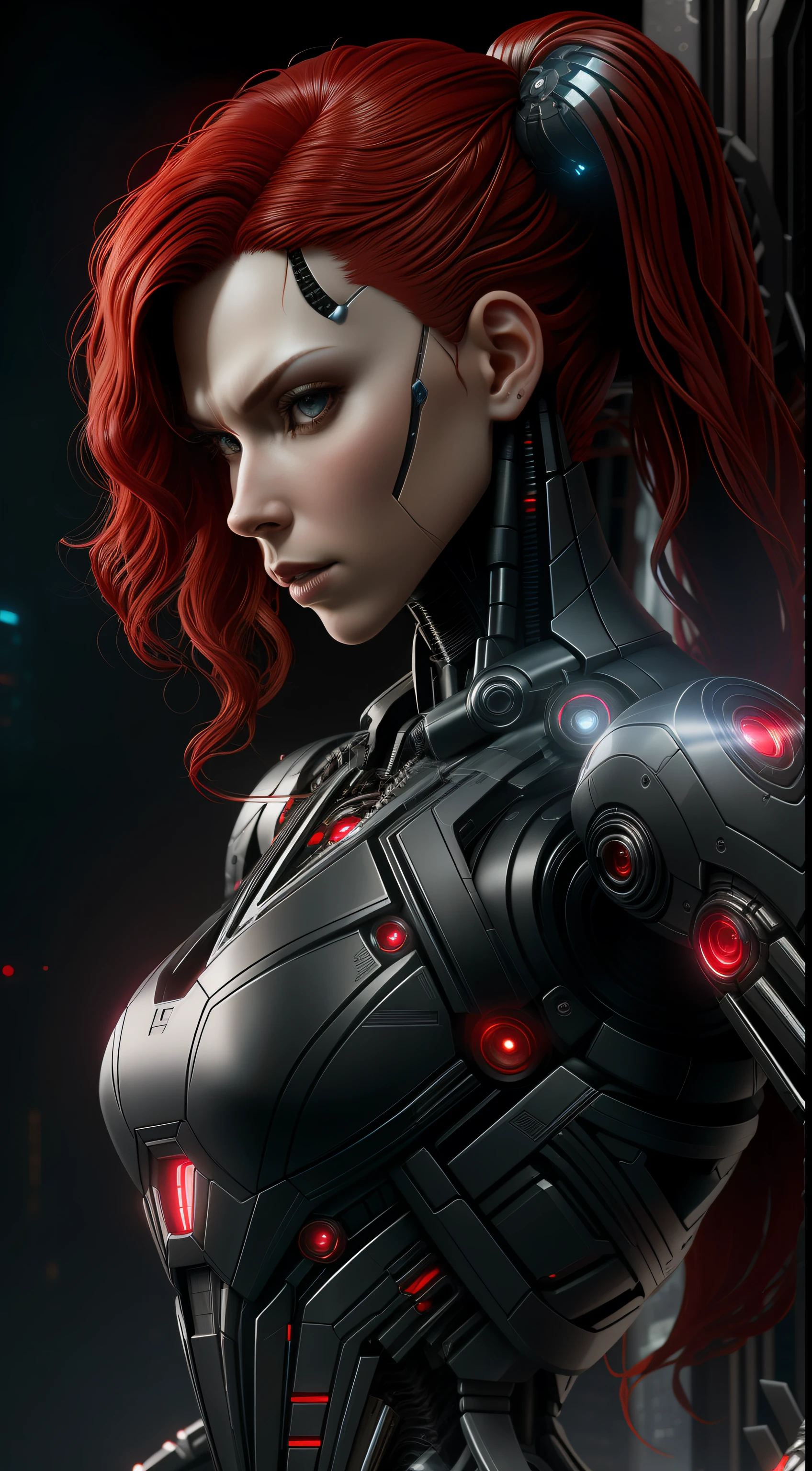 Black Widow from Marvel photography, biomechanical, complex robot, full growth, hyperrealistic, insane small details, extremely clean lines, cyberpunk aesthetic, a masterpiece featured on Zbrush Central