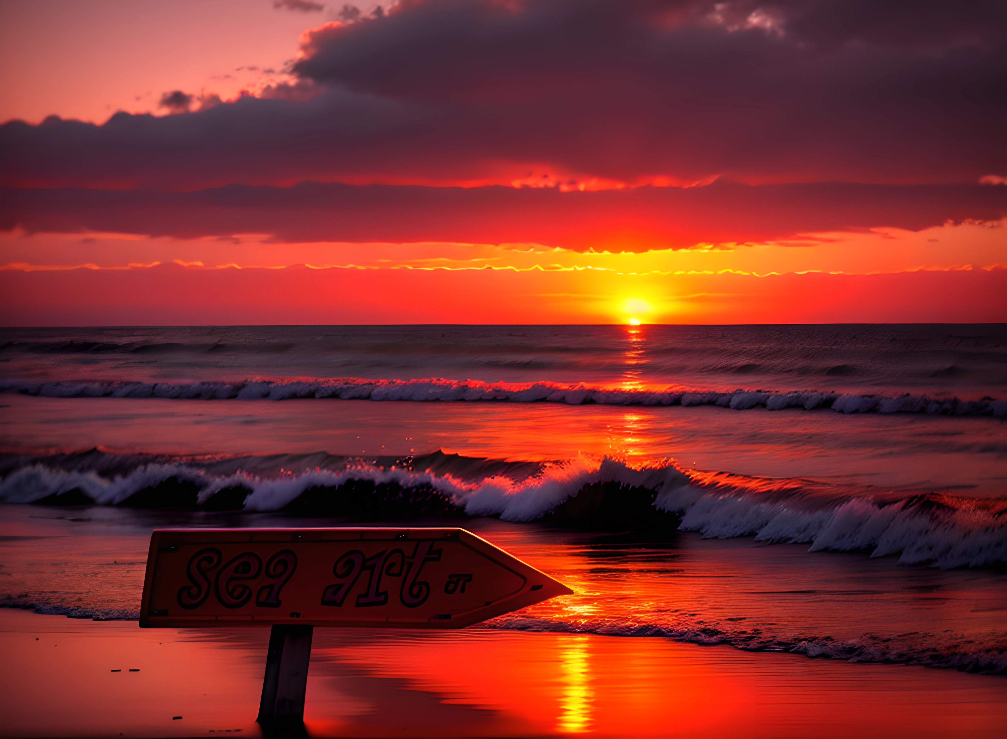 Sunset on the beach, cloudy, calm waters