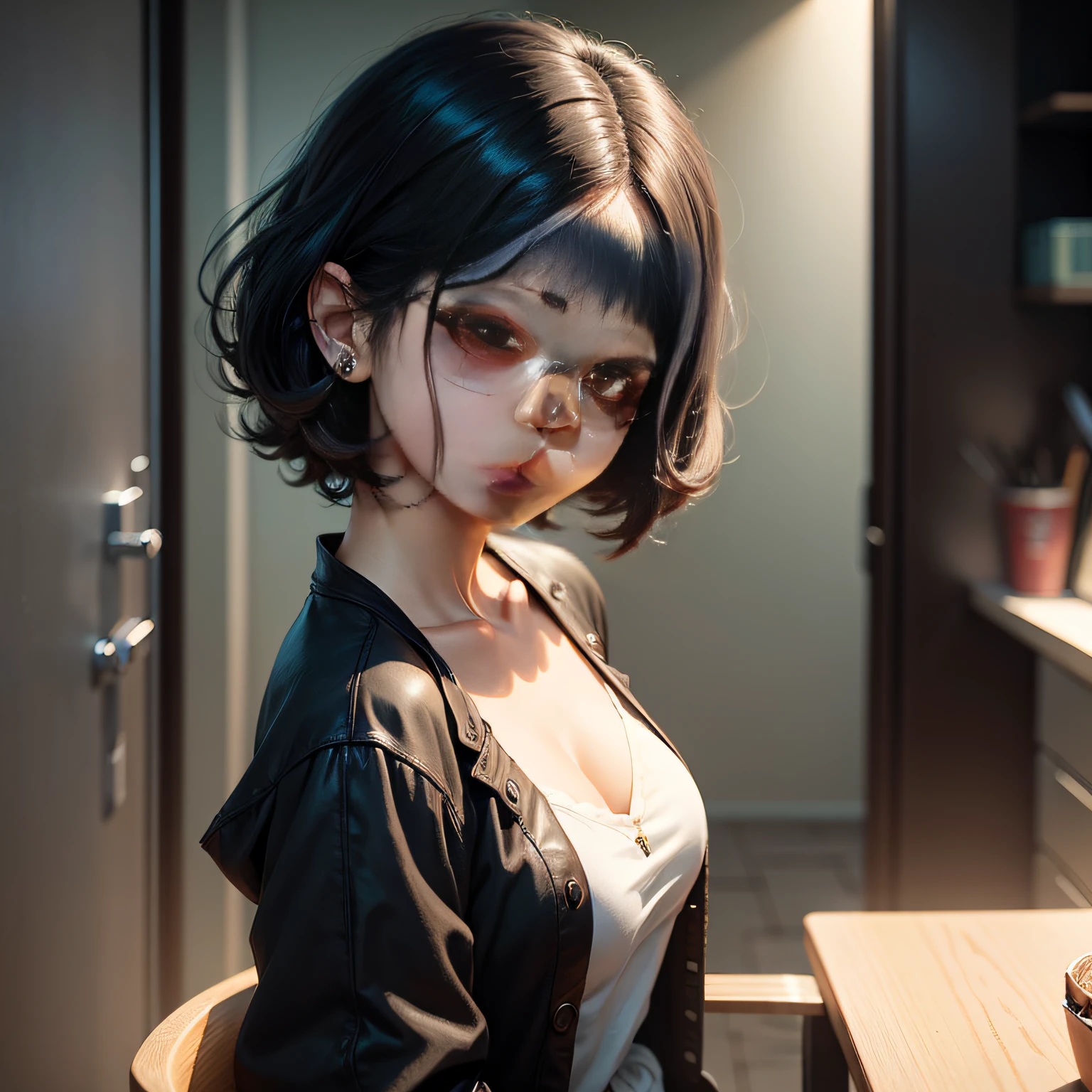 Menina anime com cabelo preto e franja curta na metade da testa, em estilo anime, feito com anime painter studio, anime moe artstyle, sombreamento estilo anime plano, pintado em anime painter studio, retrato estilo anime, personagem estilo anime, Retrato de uma garota de anime, estilo anime. 8k, em estilo anime, uma garota de anime, retrato da menina anime bonito,cabelo curto,menina bonita,anime,imagem hd --auto