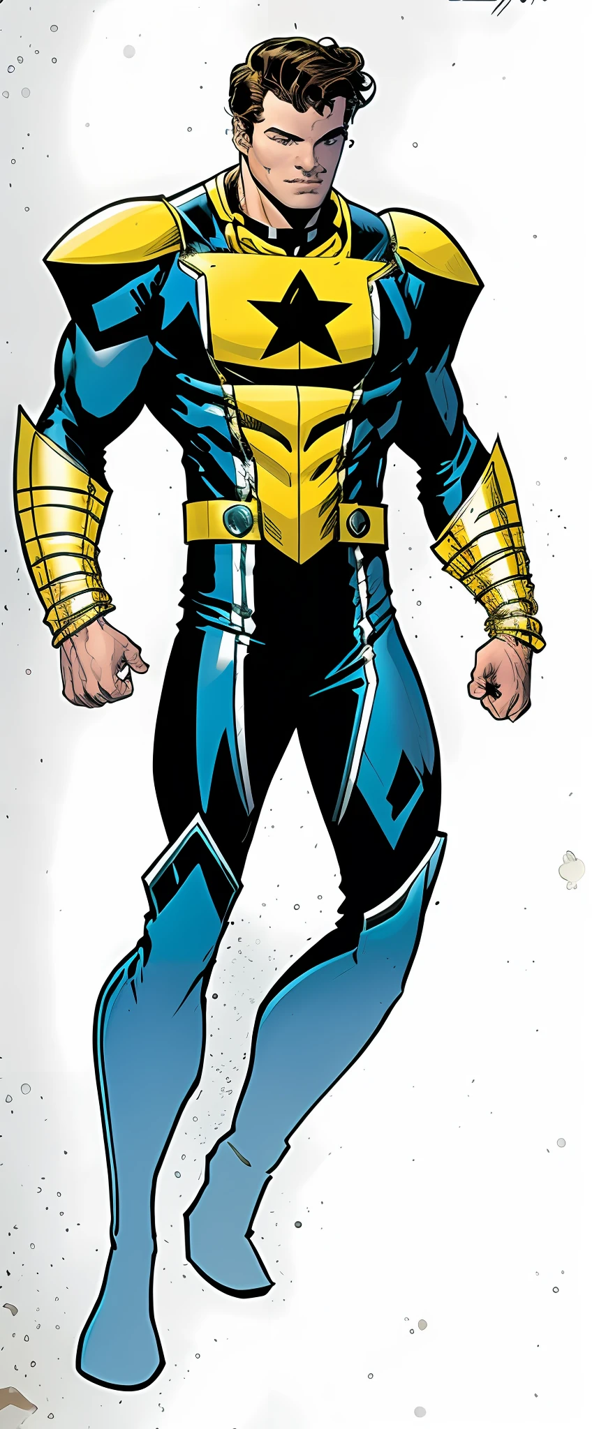 russell dauterman, John Romita Jr, 2000s comics, modern concept art, fallout jumpsuit, star on chest, eyes closed, young hero, Peter parker