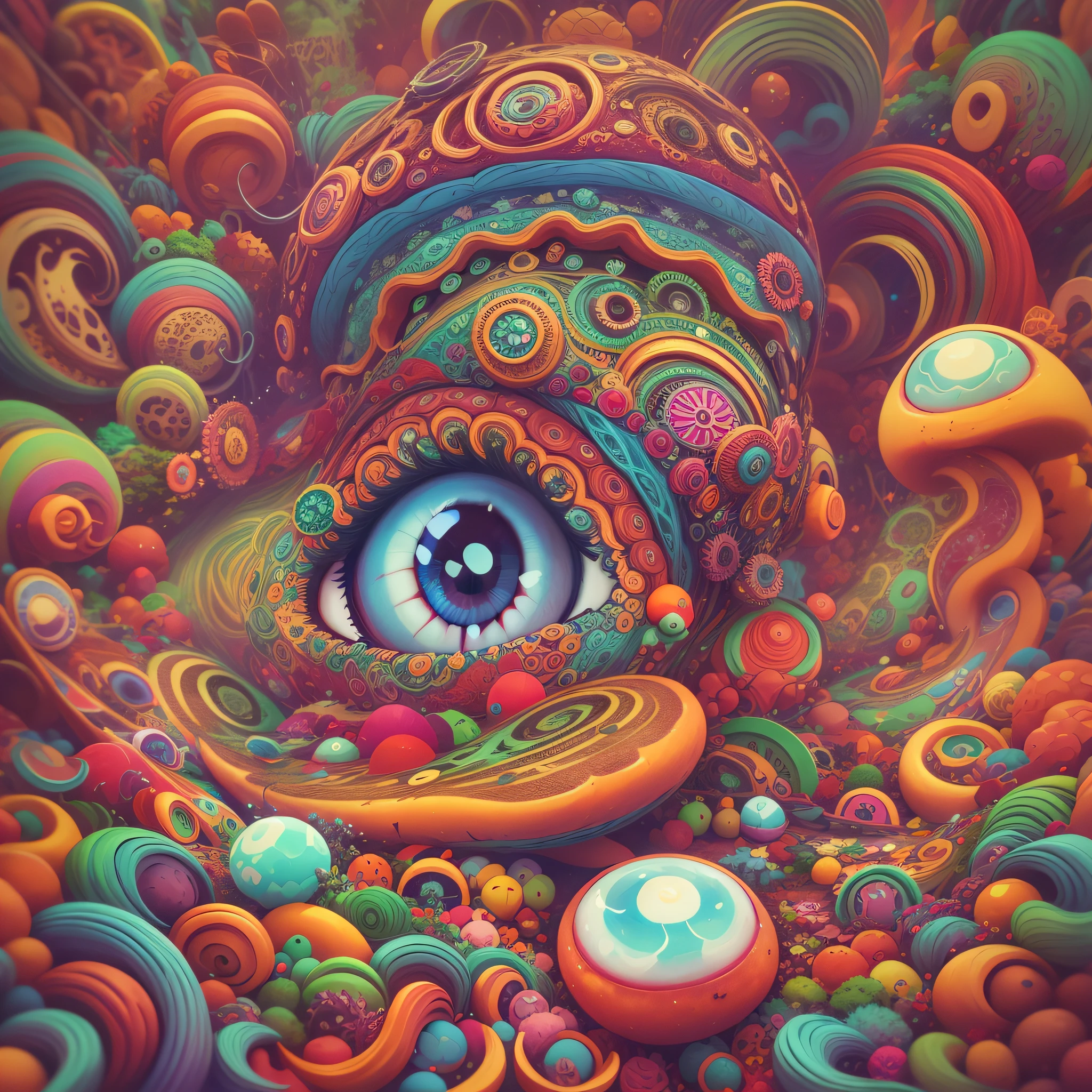 imagine um cogumelo, estilo lsd, colorido, 4k, nft, imagine um cogumelo com olhos e boca,