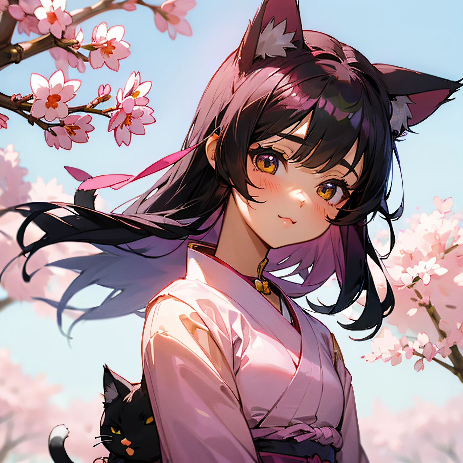 ((cute girl:1.2),(sakura style:1.1),(cat ears:1.2),(black hair)) --auto