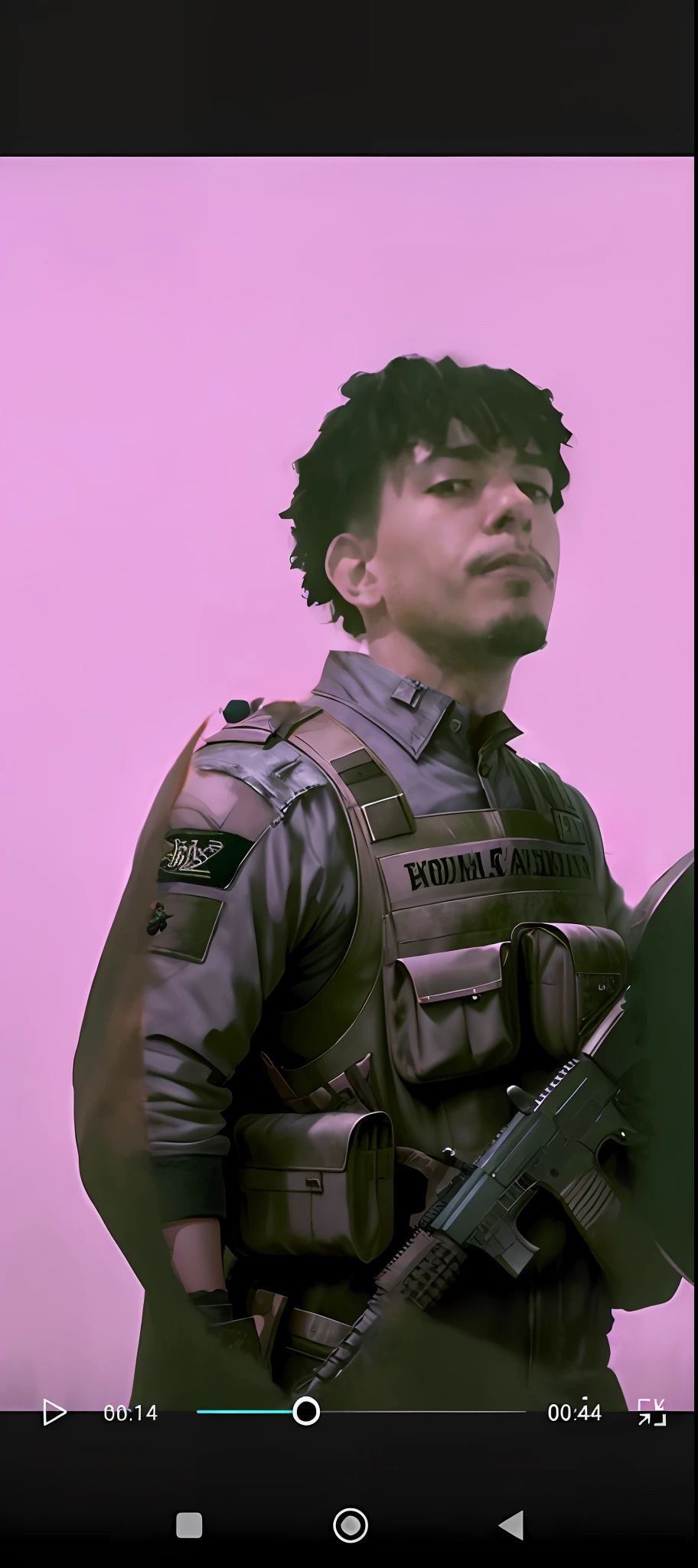 Black hair guerrilla with black worn uniform and assault vest, uses assault rifle, ruined background, realistic, elegant, HDR, intricate details, hyperdetailed, cinematic, rim light, danger atmosphere, noir, night, red light, dark street, rain, 4K
