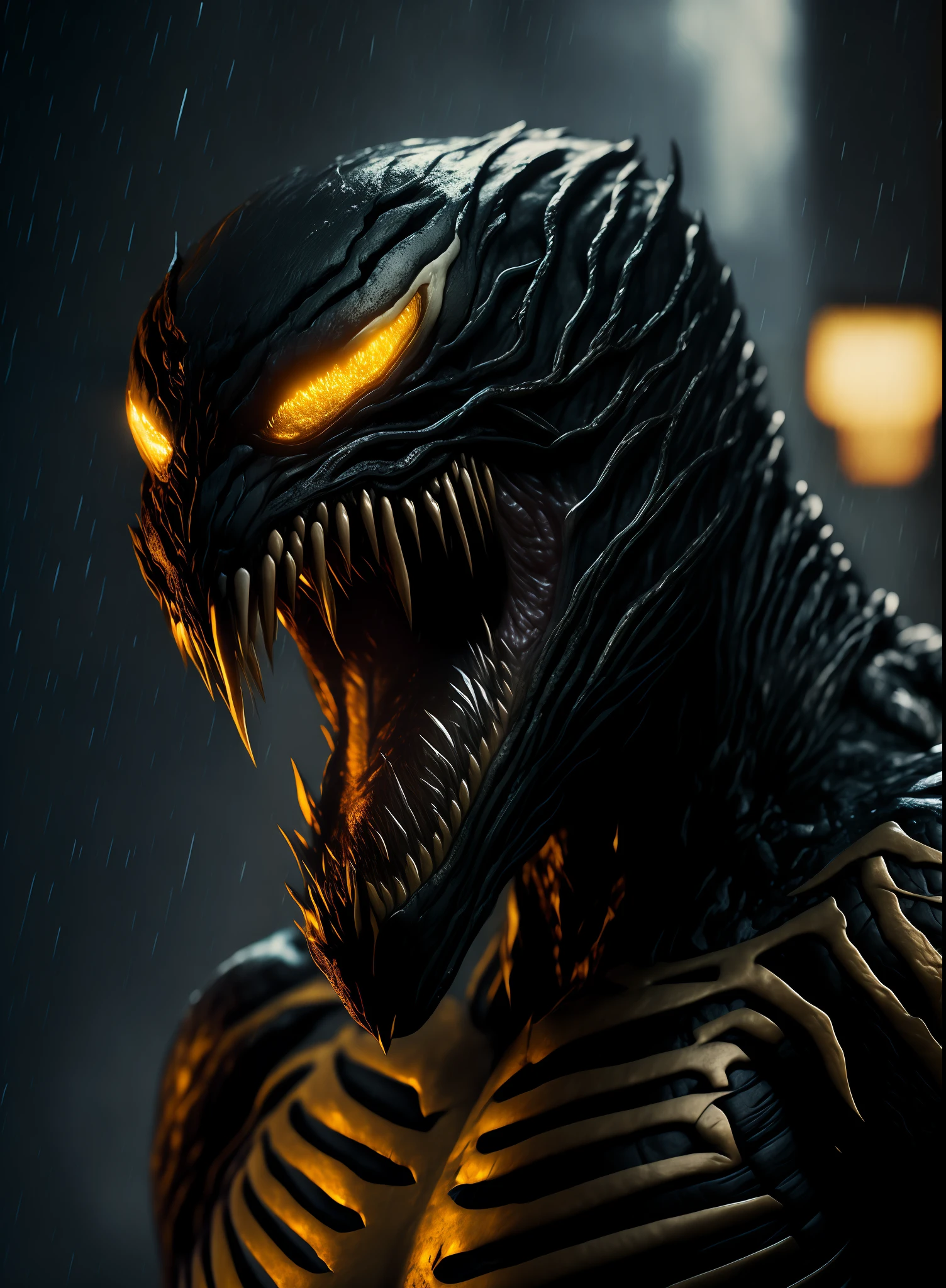 venom, rainy, rtx, (cinematic atmospheric:1.1), cinematic lighting, golden ratio, perfect composition, elegant, no crop, extremely detailed, 4k, sharp focus, masterpiece, CinemaHelper, PhotoHelper, backlight,