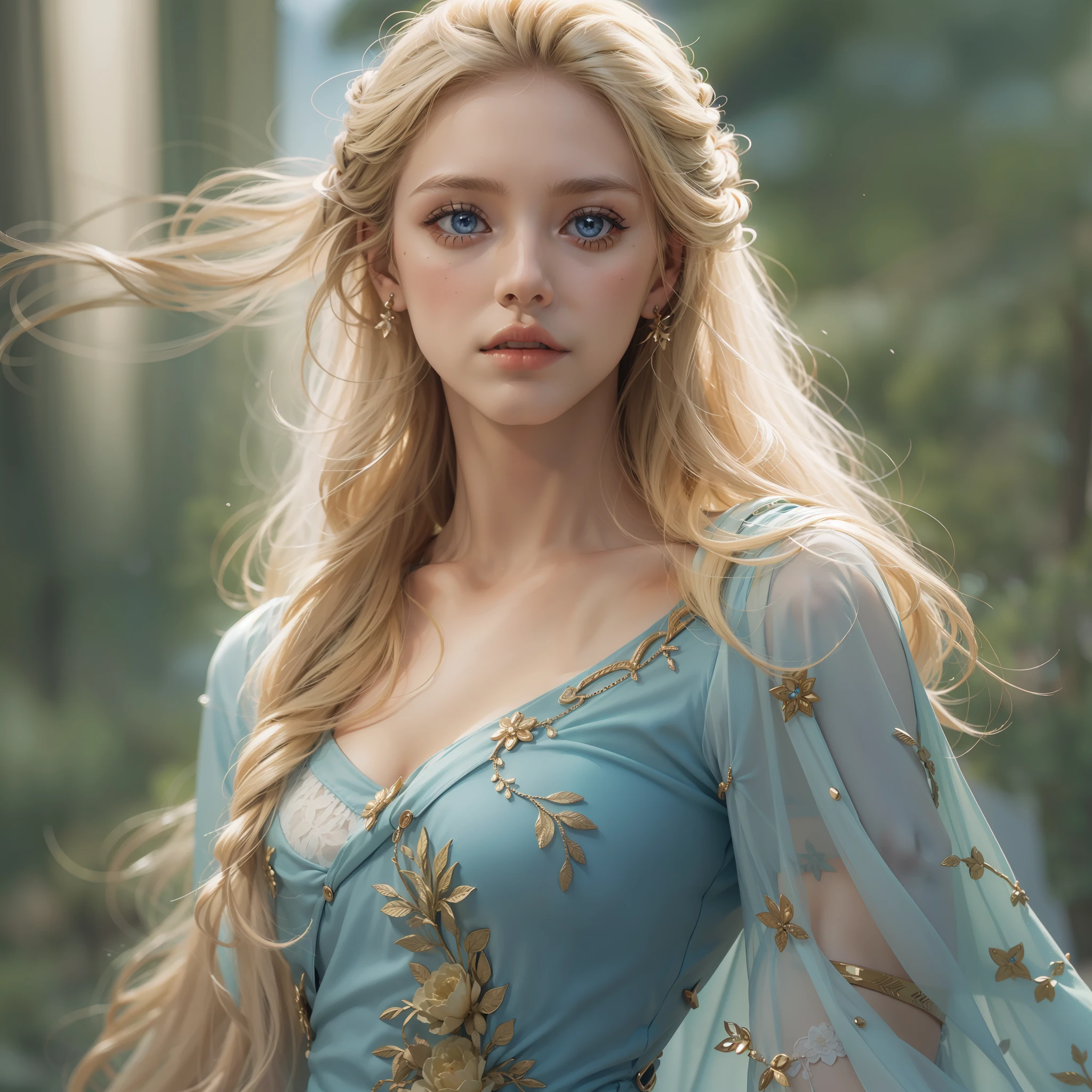 "(((obra-prima))), melhor qualidade, ultra-detallhado, High resolution CG image with a beautiful blonde woman with bright blue eyes, retratados em detalhes fascinantes. His delicate body is accurately represented at every angle. Ela possui longos cabelos loiros que caem suavemente sobre seu vestido da era vitoriana. The upper part of his body is sculpted to perfection. "
