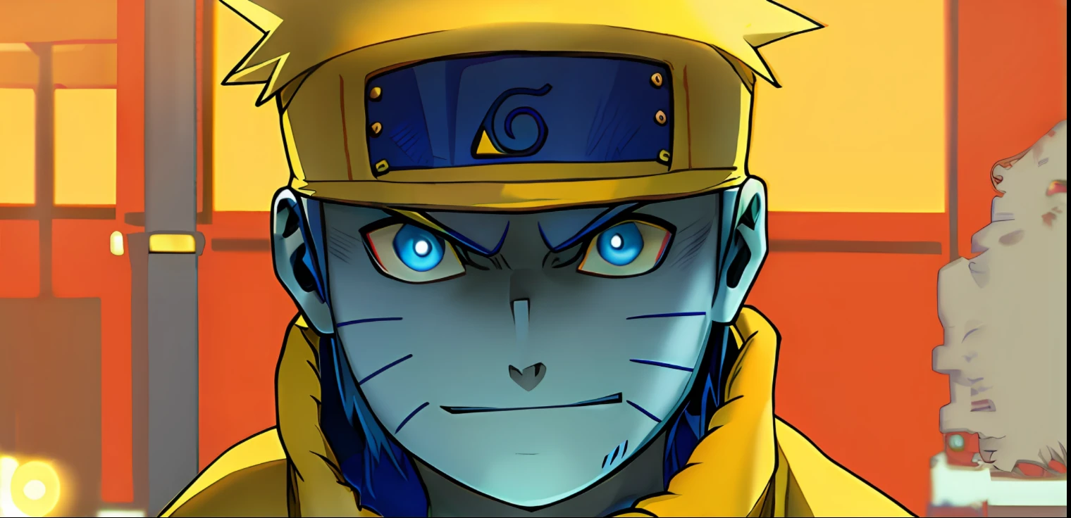 Anime character with blue eyes and a yellow hat.