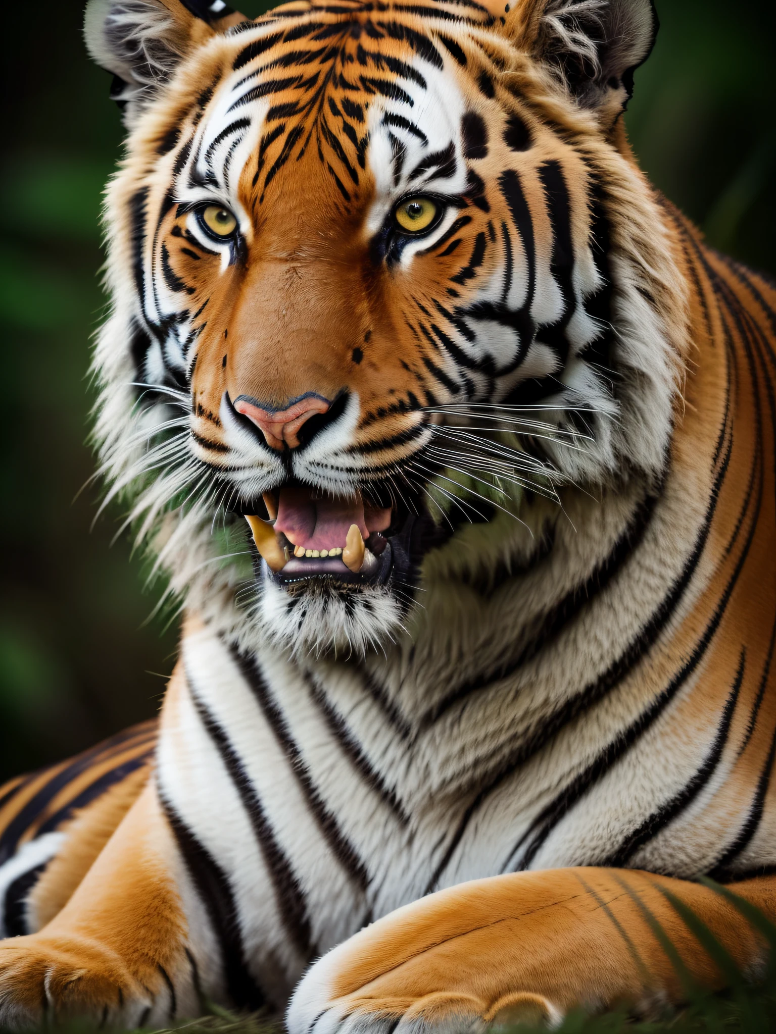 Using the Sony Alpha a9 II camera and the telephoto lens Sony FE 70-200mm f/2.8 GM, we captured a captivating image of a tiger staring directly at the viewer. The lighting is soft and diffused, enhancing the tiger's intense gaze. The camera angle is at eye-level, creating a sense of connection and intimacy with the subject. The tiger's presence commands attention, and the detailed capture by the camera and lens combination showcases its majestic beauty. The image evokes a sense of awe and respect for these powerful creatures.