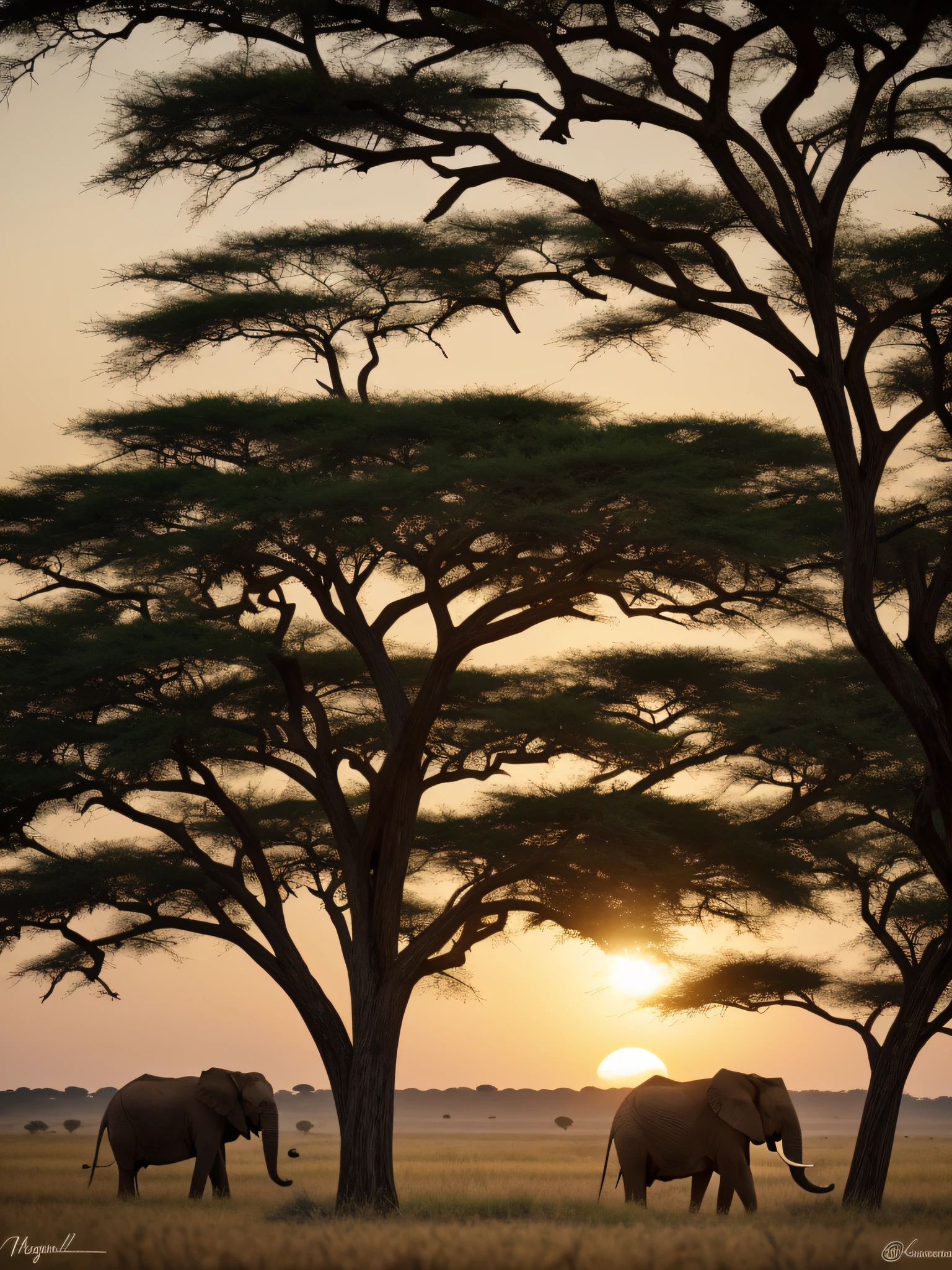 Using the Nikon D850 camera and the telephoto lens Nikon AF-S 200-500mm f/5.6, we captured an elephant in the African savannah. The golden light of the sunset creates a soft and serene atmosphere. The low-angle camera perspective highlights the elephant's grandeur, while the savannah environment provides an authentic backdrop. The time of day enhances the colors and textures, and the combination of the camera and lens allows for precise detail capture. The image conveys the beauty and tranquility of elephants in their natural habitat.