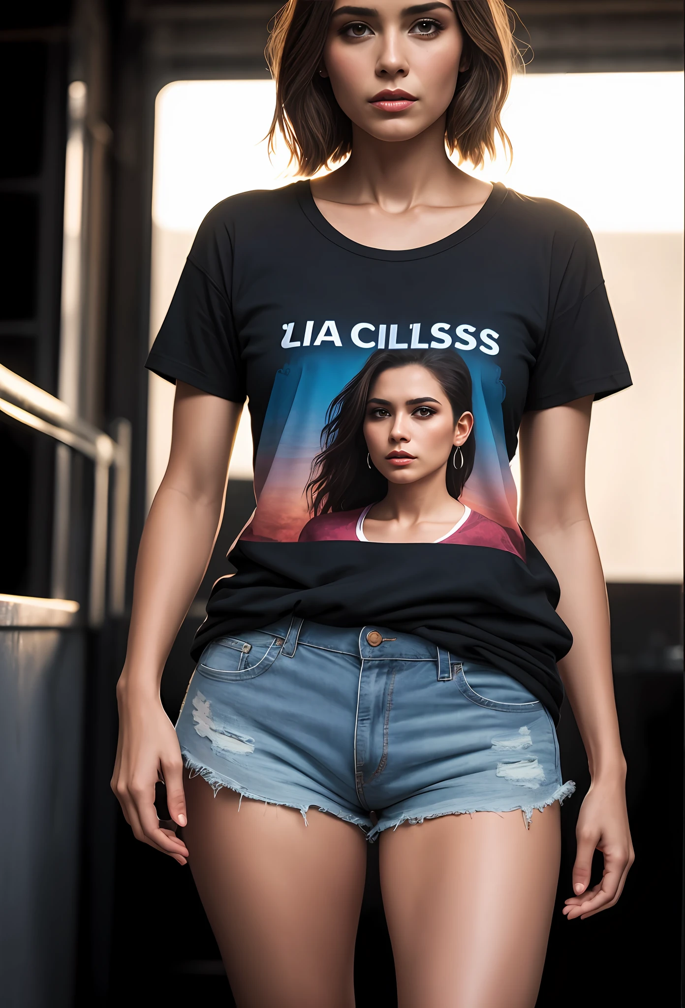 ((linda mulher de pele clara)), (cabelo (((liso))) stuck in the braid), ((magro, pequeno)), em traje basico ((Camiseta (Camiseta) camiseta inteira lisa)) (shorts apertado) (coxas a mostra) fotografiarrealista, fotografia, obra-prima, realista, Realismo, renderizado, Alto contraste, digital art photographyrealistic trend in Artstation 8k HD high definition detailed realistic, detalhado, textura da pele, hiper detalhado, Textura realista da pele, armadura, melhor qualidade, ultra high-resolution, (fotografiarrealista: 1.4), alta resolução, detalhado, fotografia crua, sharp re, by Lee Jeffries Nikon D850 Film Stock Photography 4 Kodak Portra 400 Camera Lens F1.6 rich colors realistic texture hyper realistic dramatic lighting unrealengine trending on artstation cinestill 800, .....RAW