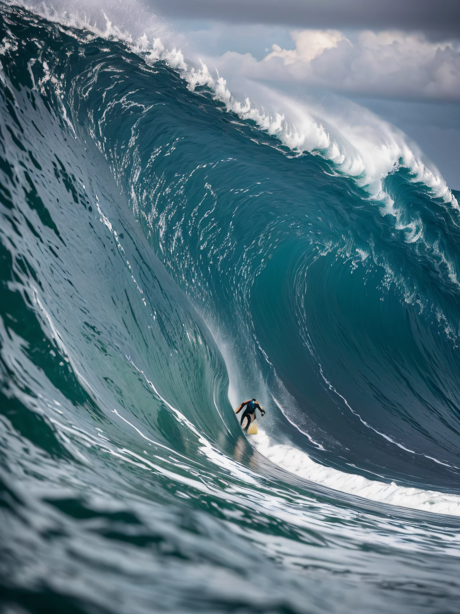 Capture the awe-inspiring power of nature as a man witnesses a tsunami with the Nikon D850 and the Nikkor 24-70mm f/2.8E ED VR lens. Position yourself at a safe distance to capture the massive wave approaching the shore. Frame the scene with the man in the foreground, his face reflecting a mix of fear and astonishment as he watches the devastating force of the tsunami. Experiment with different angles and perspectives to convey the enormity of the wave and its impact on the surroundings. Utilize lighting to enhance the drama, emphasizing the contrast between the dark, churning waters and the man's expression. This image captures a moment of intense natural power, highlighting the fragility of humanity in the face of such overwhelming forces.