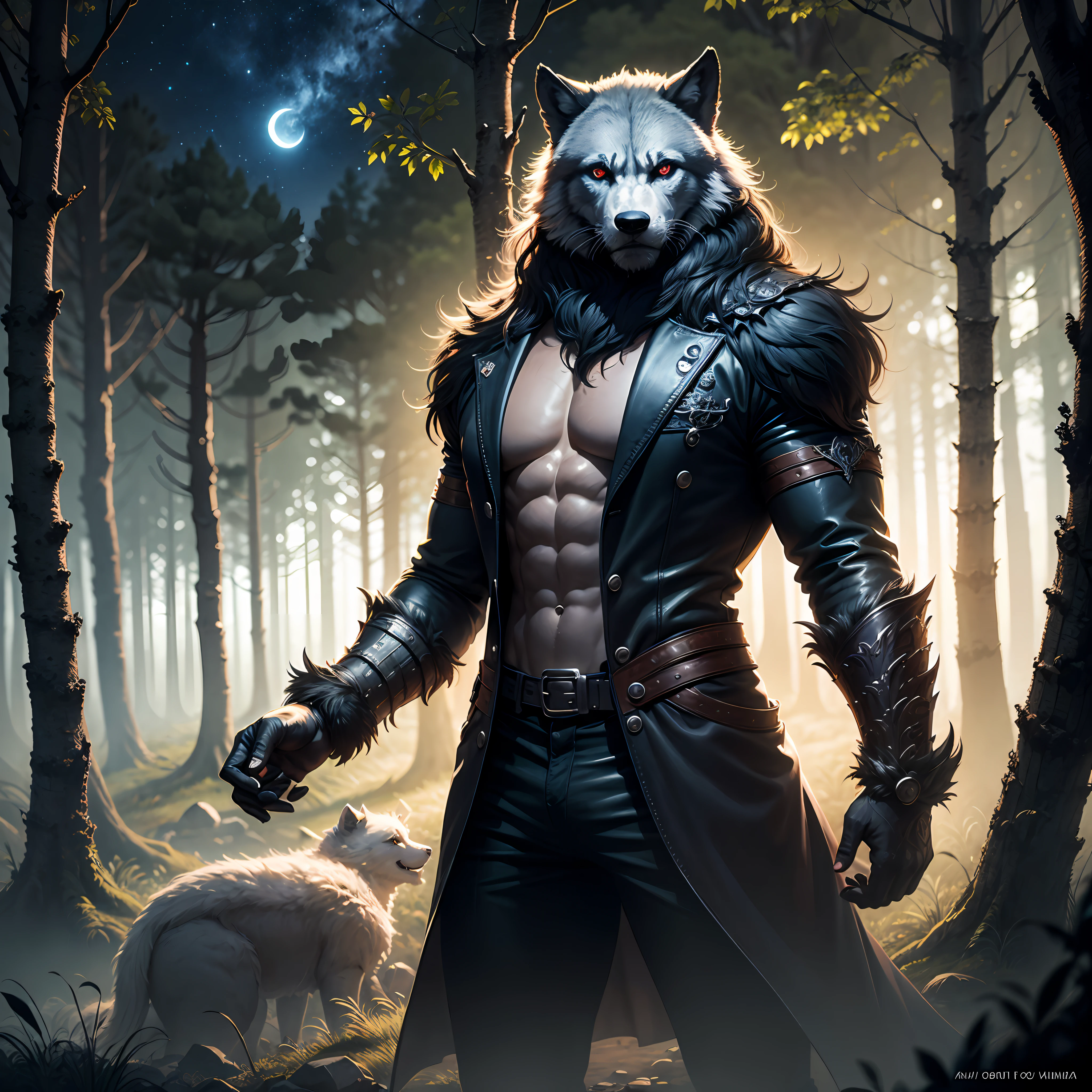 Hombre lobo en un bosque de noche a la luz de la luna, estilo de arte de Powerwolf --auto