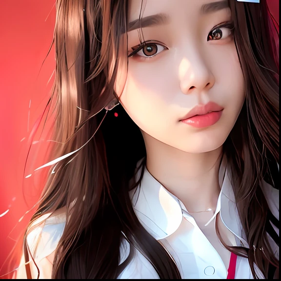 Alafe girl with long hair in red shirt and red shirt, ulzzangs, Popular Korean Makeup, popular south korean makeup, wan adorable korean face, korean face features, Young adorable Korean face, beautiful Korean women, with very thin lips, ig model | ArtGerm, beautiful aesthetic face, pale round face, Korean Girl