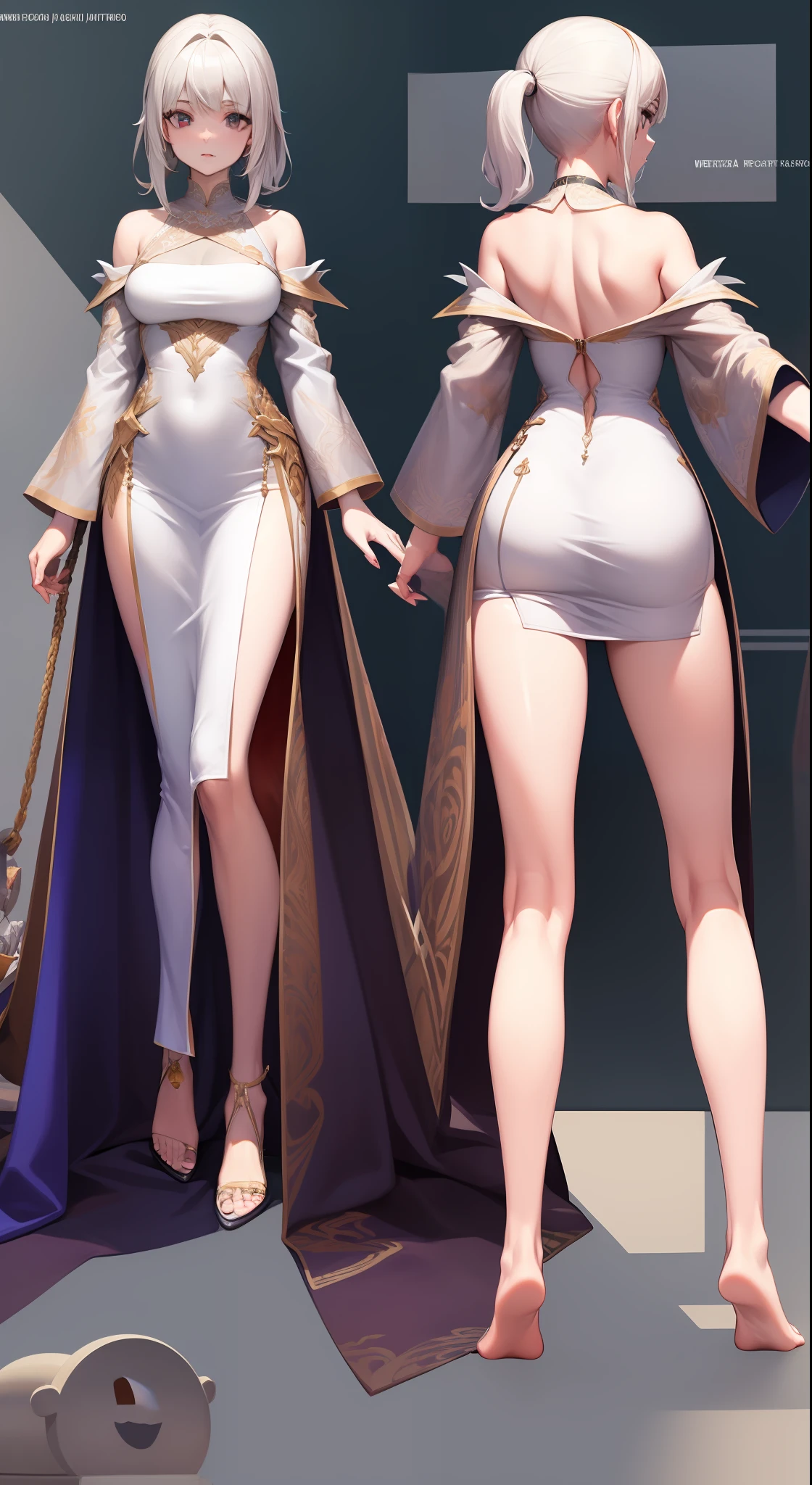 1 garota, Caudas duplas, cabelo longo, cabelo ultra detalhado, vestido preto com detalhes vermelho, mesma roupa, Conceito-Arte, corpo inteiro, detalhe_rosto, Linha_esquete, Estilo de design, 4_Sode Original, multiple views of the same character, Technical illustration, Multiple views, obra prima, melhor qualidade