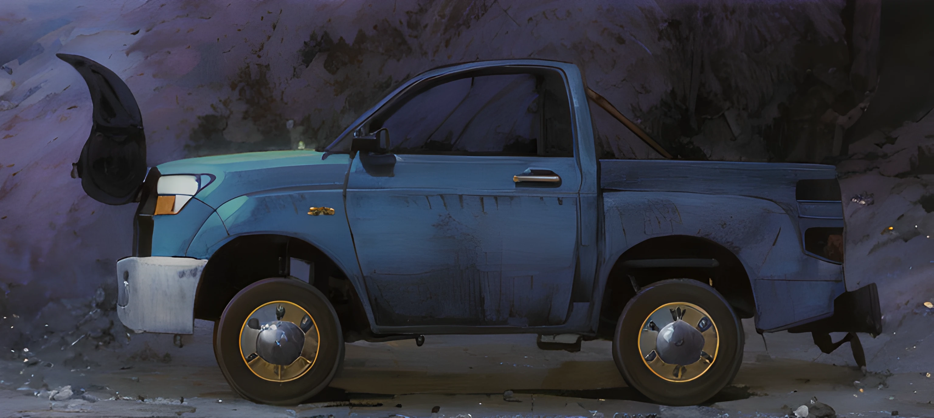 Luz de luna (((Noche, niebla)))(((blue cool tones))), oils, (((truck))) Monster Truck, Luz de luna, (((Noche espeluznante, niebla))). Al estilo de Yoshitaka Amano y Hayao Miyazaki, Obra maestra, proporcional, Detallado, tendencias en Artstation, beautiful lighting, realista, intrincado, Galardonado, 4k, Highest Quality Award-Winning, Pintura digital 4K al estilo de Yoshitaka Amano. capturando magistralmente el caos y el drama de la escena. The beautiful lighting and cinematographic composition make this piece a true masterpiece.