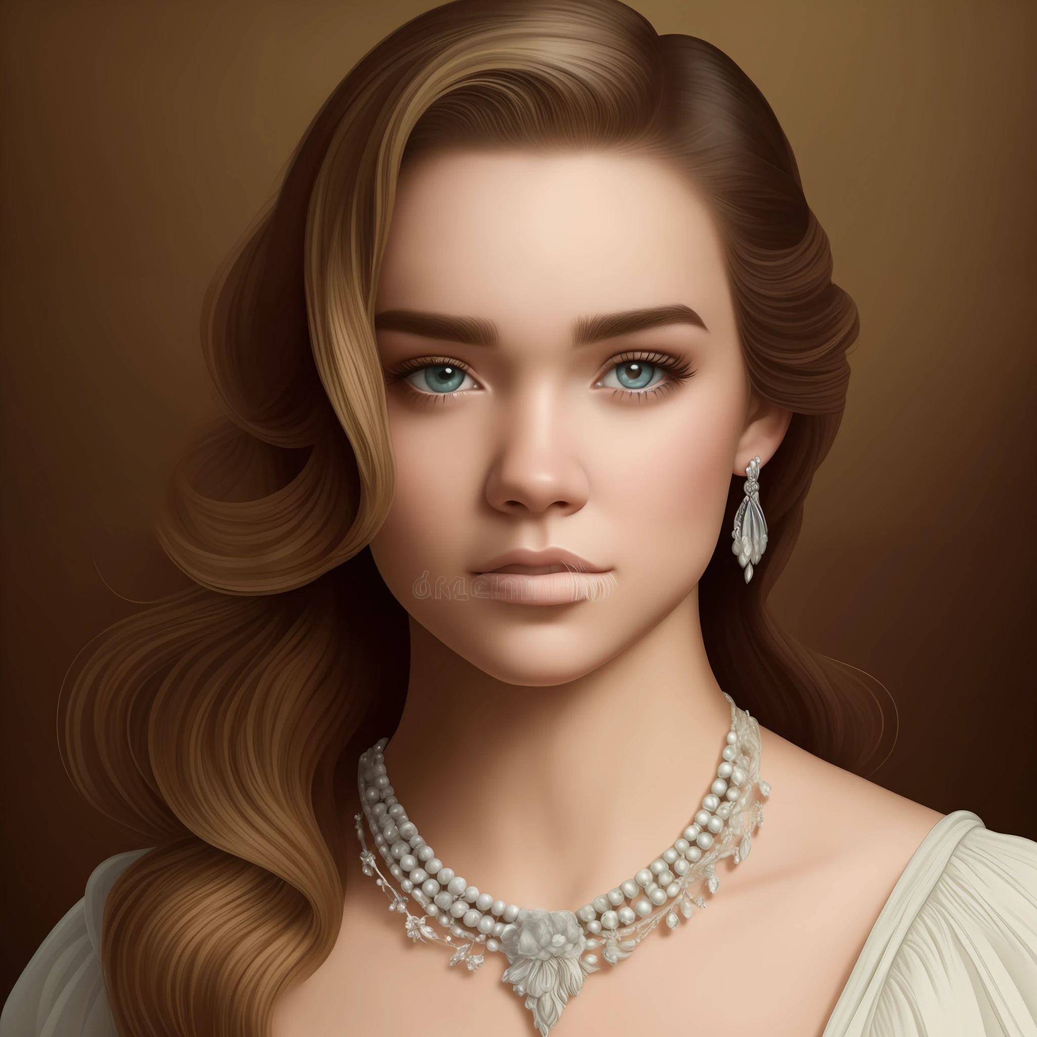 com cabelo ondulado de Londres, olhos azuis, algumas pintas no lado direito do rosto, Ruling period, 23 anos, Beiful, 19th century, com olhos castanhos de mel, semelhante a Hailee Steinfeld, 8k, illustration -