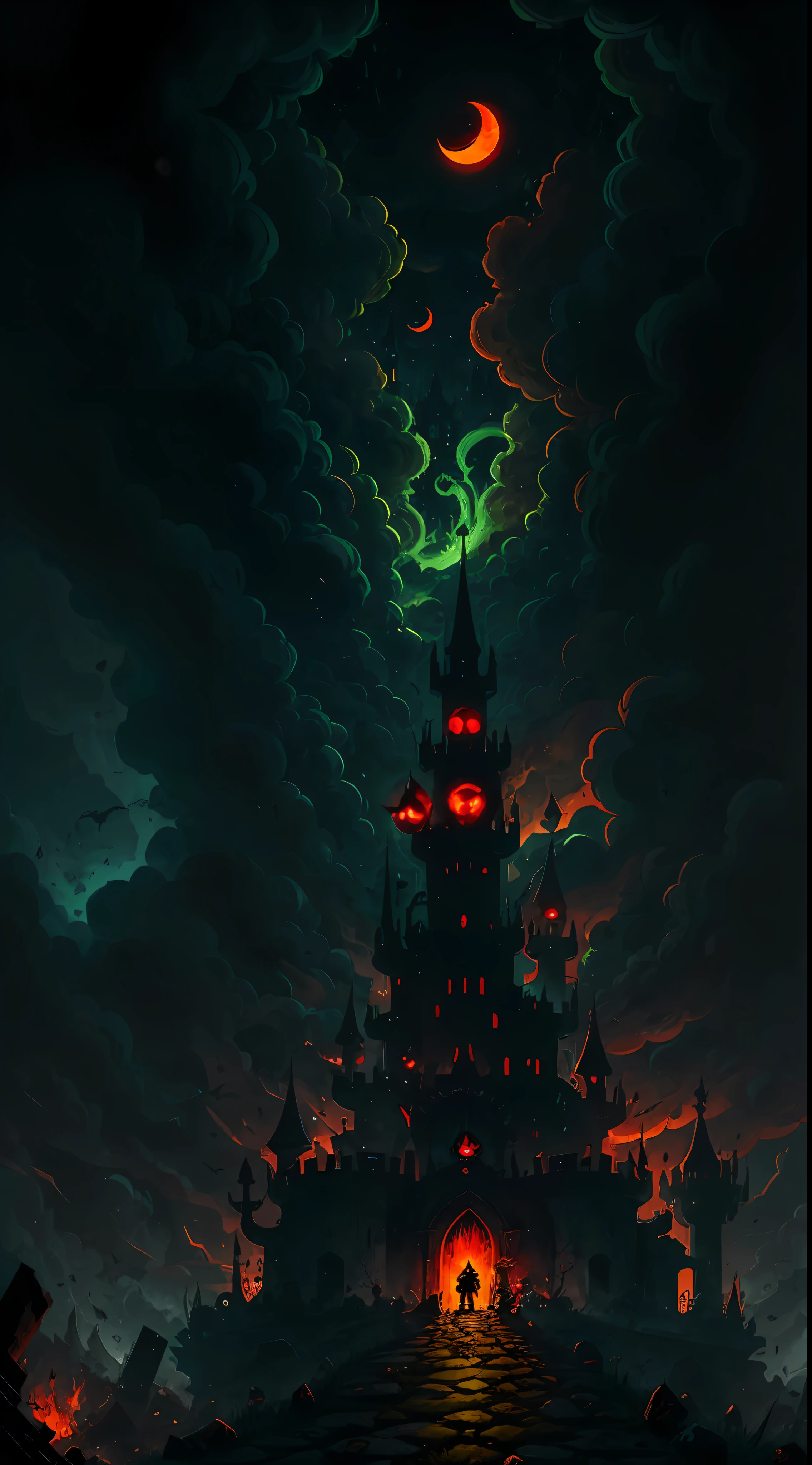 Imagine a scene in which the Mushroom Kingdom is transformed into a dark and distorted reality. The setting is a corrupted version of the classic Super Mario setting, com tons escuros e cores saturadas. The sky is blood-red, and the clouds have a sinister appearance. The sun is a crescent moon with menacing eyes, casting a pale, sickly light on everything. No centro da imagem, coloque o Super Mario Bizarro. Ele se assemelha ao Mario original, but with grotesque features. His mustache is exaggeratedly long, retorcido e pontiagudo, giving it a malevolent appearance. His eyes are yellow and glow with a gloomy light. He wears a dark purple jumpsuit with blood red accents and strange symbols, giving him a demonic aura. Ao lado do Super Mario Bizarro, put your brother Luigi Bizarro. It also looks distorted, with bright red eyes and a mischievous expression. Luigi Bizarro wears a blackened green jumpsuit with grayscale details, giving it a gloomy appearance. No fundo da imagem, enter the Kingdom of Mushrooms in ruins. Princess Peach's castle is partially destroyed, com torres inclinadas e janelas quebradas. The mushrooms in the setting are wilted and dark in color, conveying a sense of despair. The landscape is filled with strange and frightening creatures, como Goombas com espinhos afiados, Koopas with green flames and demonic-looking Piranhas plants. The air is filled with a mysterious and heavy air. The image should convey the feeling that the Mushroom Kingdom is in danger, and that Super Mario Bizarro is the cause of all the chaos. Use sombras fortes e elementos de design distorcidos para criar uma atmosfera sinistra e assustadora --auto