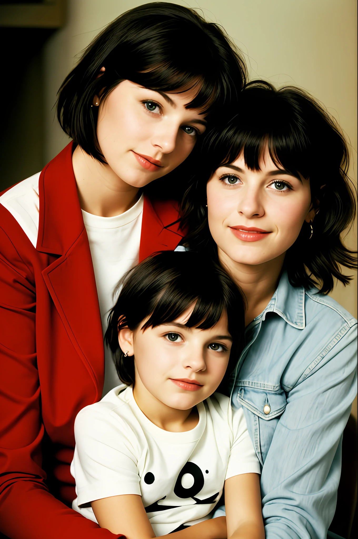 Photos from the 80s: a woman with short hair holding her 5-year-old daughter in her lap