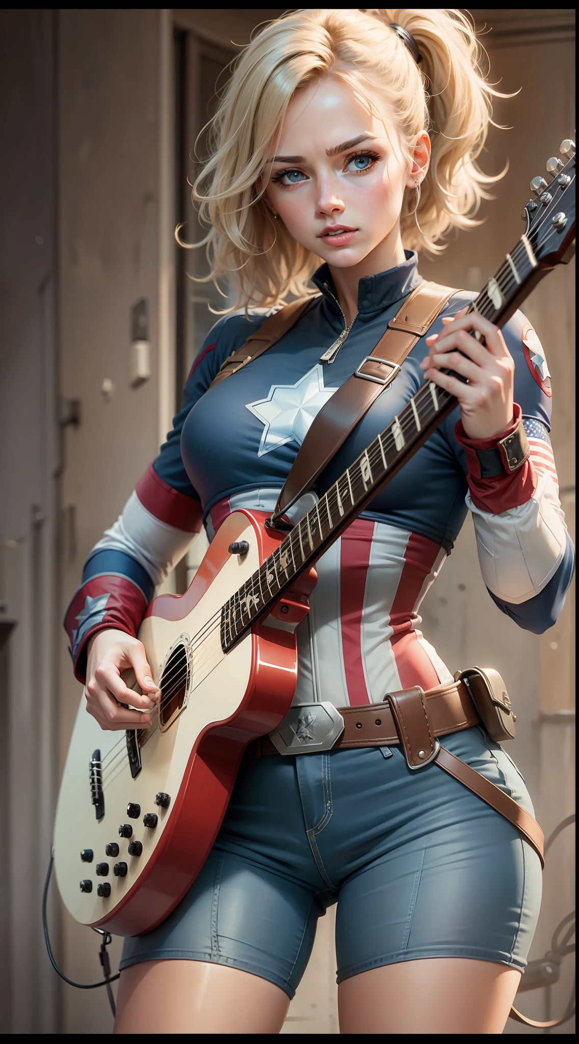 captain america girl playing guitar