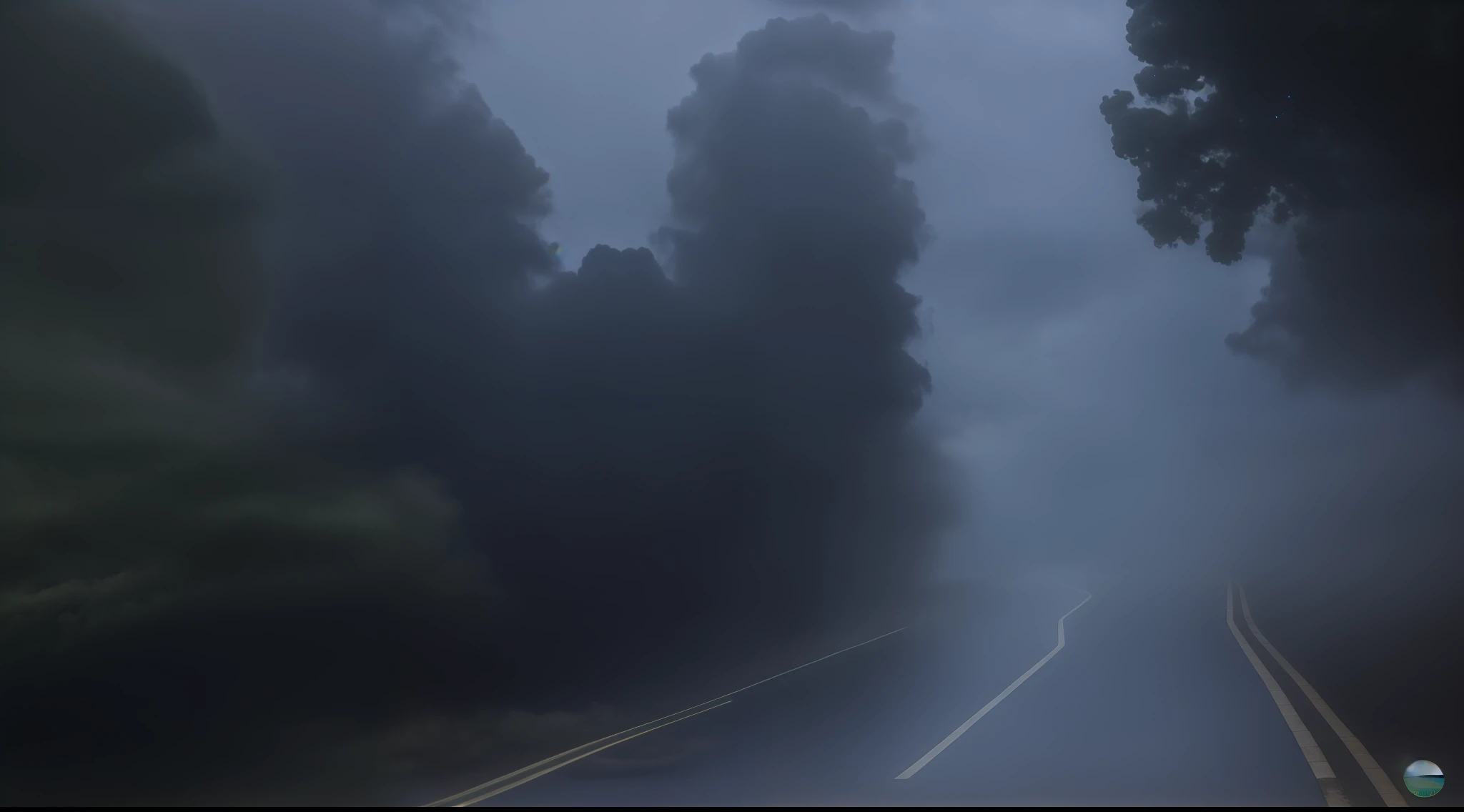 There is a street with a stop sign in the rain, Silent Hill na vida real, atmosfera chuvosa e sombria, nebulosidade chuva forte, atmosfera de colina silenciosa, rainy and wet atmosphere, Aesthetics of rain, atmosfera sombria e nebulosa, atmosfera estranha e assustadora, chuvoso e nevoeiro, nebuloso e chuvoso, chuva forte de nuvens espessas, baixa visibilidade assustadora, atmosfera nebulosa e sinistra --auto