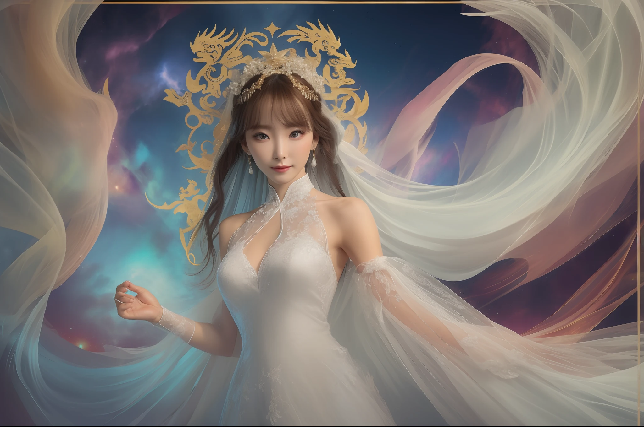In a captivating image, an elegant woman clad in a white Chinese gown glides through the sky atop a mythical Chinese dragon. As they traverse the heavens, her flowing gown and the dragon's iridescent scales create a mesmerizing vision of harmony and otherworldly beauty.
hdr, (photorealism, masterpiece quality, best quality), , pureerosface_v1,ulzzang-6500-v1.1,