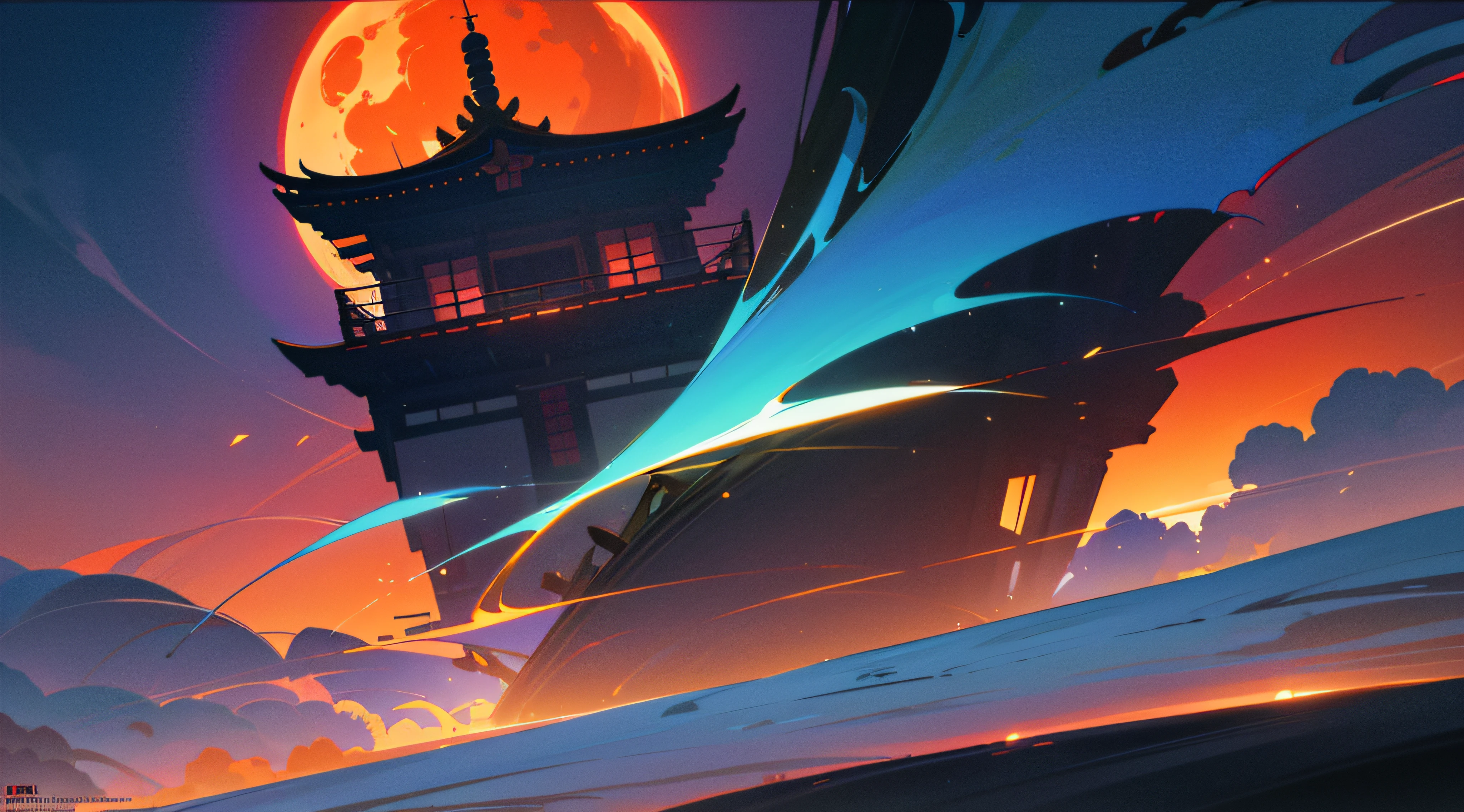 vivid colors, Japanese village, summer, strong lighting, vector, red sun, pixiv fan box trend, makoto shinkai style, genshin impact, razor sharp details, magical Tokyo is attacked by a mesmerizing landscape of red darkness, dark arts, the witcher, photo realistic, awesome, sharp lens, professional photography, 70mm lens, love detailed, good quality, unreal engine 5, wallpaper, colorful, highly detailed, 8k, soft light, photorealistic --auto