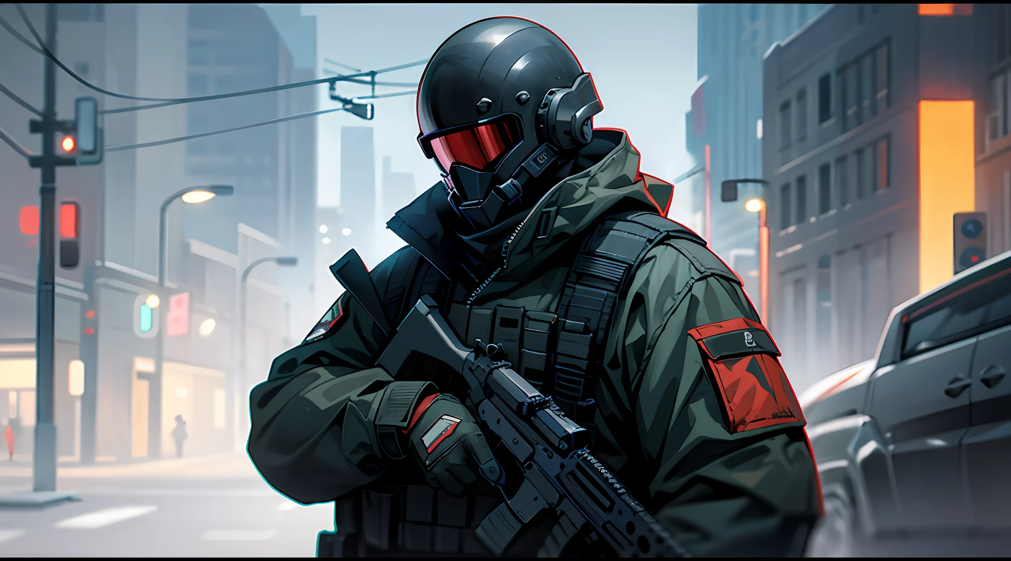 USEC well equipped on the streets of Tarkov with the killa helmet in hand