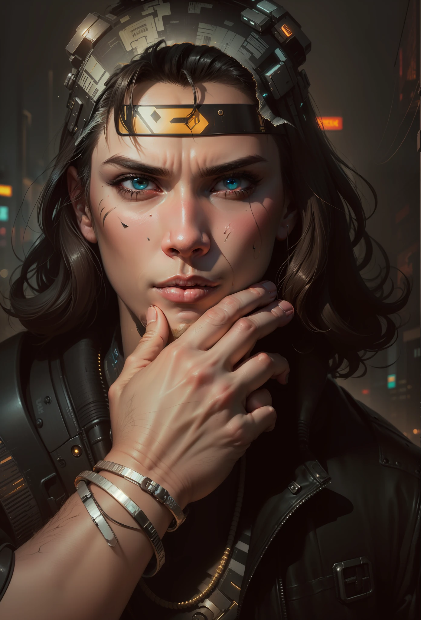 (Cinematic:1.2),(Cyberpunk:1.3),(hyper-realistic:1.2),(hyper-detailed:1.1),(beautiful face:1.2),(handsome:1.2), dynamic pose(dynamic angel:1.1), (high quality:1.1), Industrial, (street scenery:1.2), dramatic lighting, high saturation, night cityscape, neon lights,