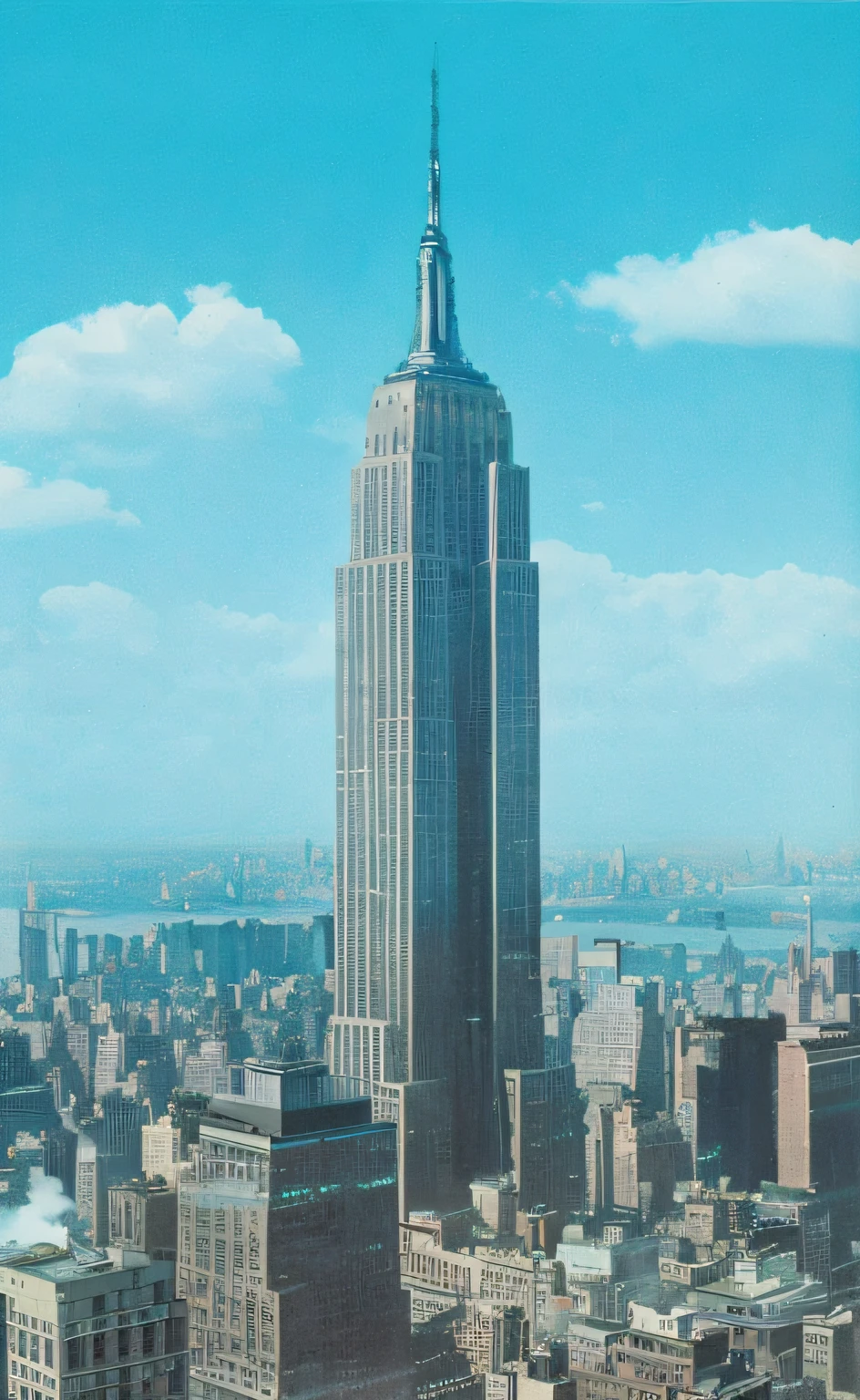 aerial view of the empire state building in the middle of new york city at night (night:1.4), fireworks in the sky (fireworks in the sky:1.4), araffature of a large city with a very tall building, empire state building, in 1970s new york, from 1977, new york in the seventies, stunning image, new york, skycrapers 1930s, nyc, beautiful image, 8k octane render, photorealistic