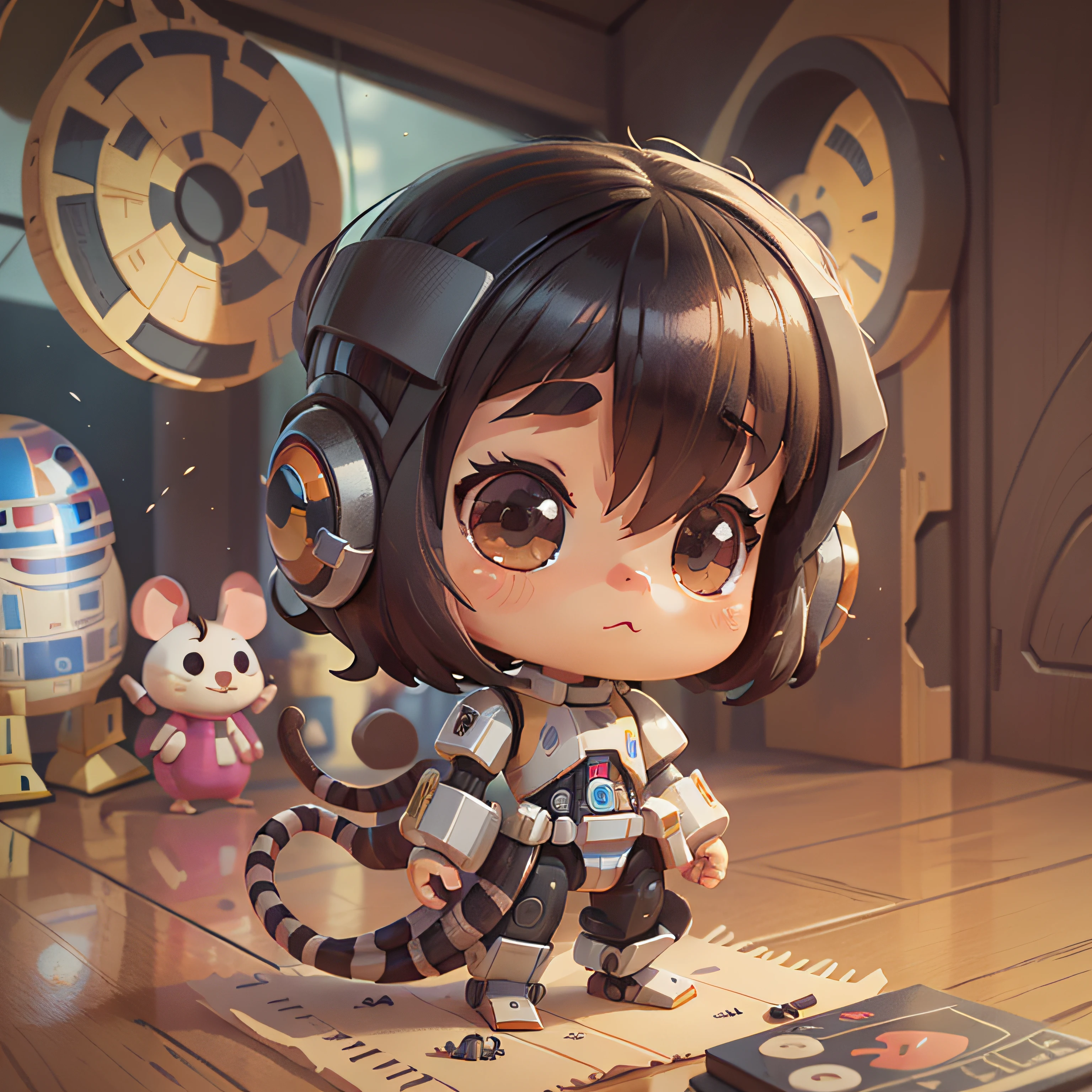 cute, chibi, mice, PFP, bigbadejo, portrait, masterpiece, 3D Rendering, Best Quality, Lots of Detail, (plain background), (vinyl toy figurine), (high detailed hands), (full body), robot,(rd2d2 1.2), (star wars movie)