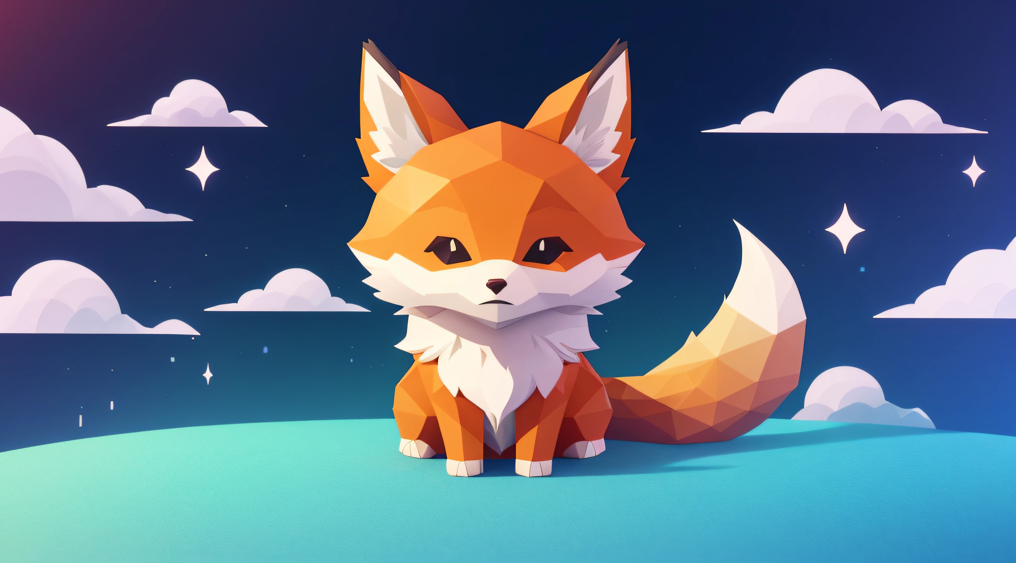 STICKER, A detailed illustration a print of cute fox head, fantasy stars splash, in the style of Studio Ghibli, pastel tetradic colors, 3D vector art, cute and quirky, fantasy art, low-poly, watercolor paper texture, brush strokes effect, bokeh, Adobe Illustrator, hand-drawn, digital painting, soft lighting, bird's-eye view, isometric style, retro aesthetic, focused on the character, 4K resolution, photorealistic rendering, using Cinema 4D --auto