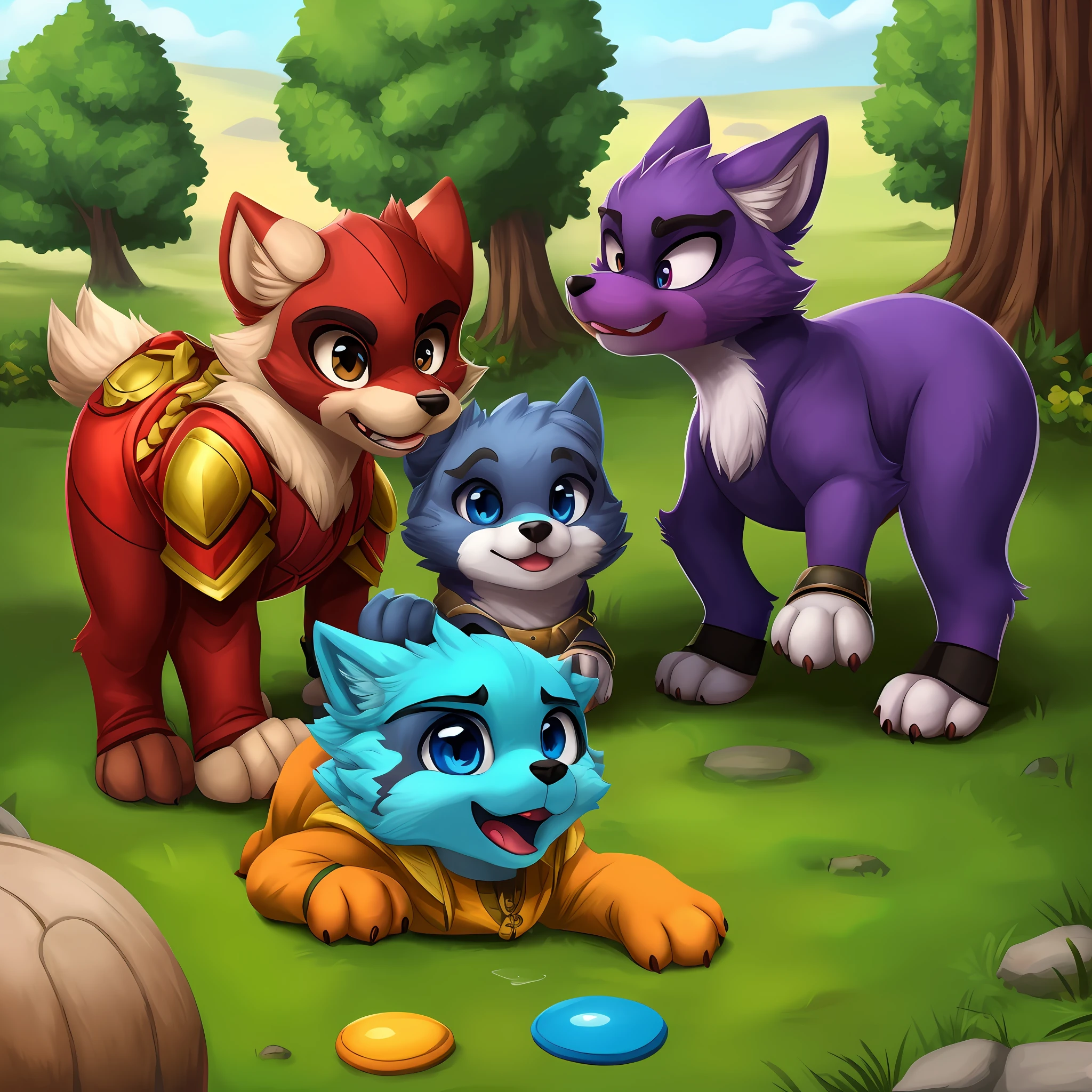 (in dripping art style) Puddlejumper, Talking with the trainers of the wolf riders that Versidue-Shaie established in 2E 4 allowed me to see the armored pups at play. I adored how they bonelessly stretched on the ground. Hard to believe they grow to be so fierce!, dripping with cute, Masterpiece, Best Quality