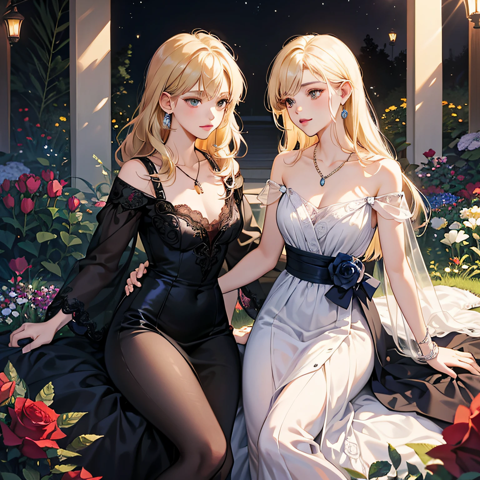 a blond,Princess Cut,odd eye,Older sister,diet,long,Red Rosa,tiarra,Black Dress,curlyhair,small tits,Cool,Rose Dress,embroideries,oriental,A sexy,Sareme,milkyway,Only one person,garden,Pendants