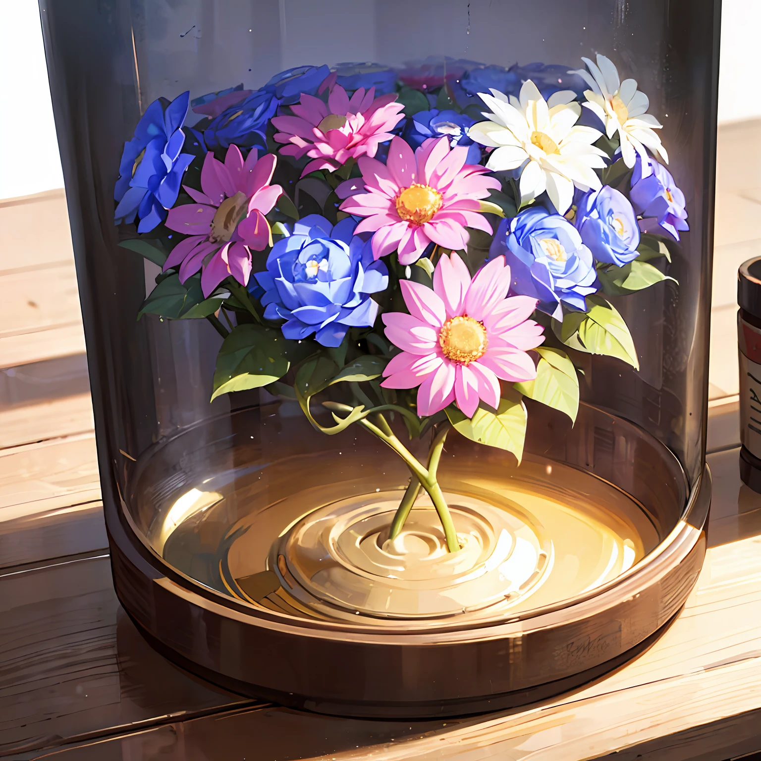 Make a magical flower inside a flower jar, com labaretas de fogo, apenas o jarro. --auto