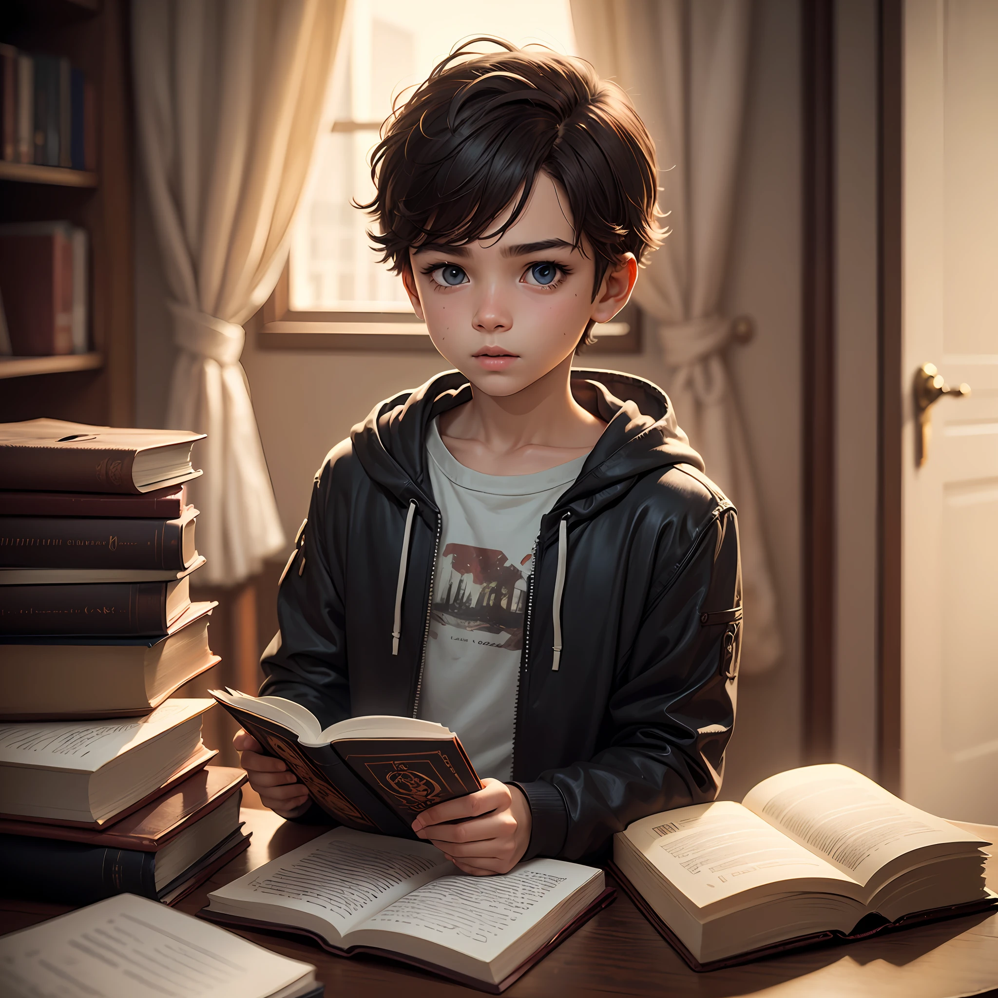 Create a boy with a book in high definition 4k --auto