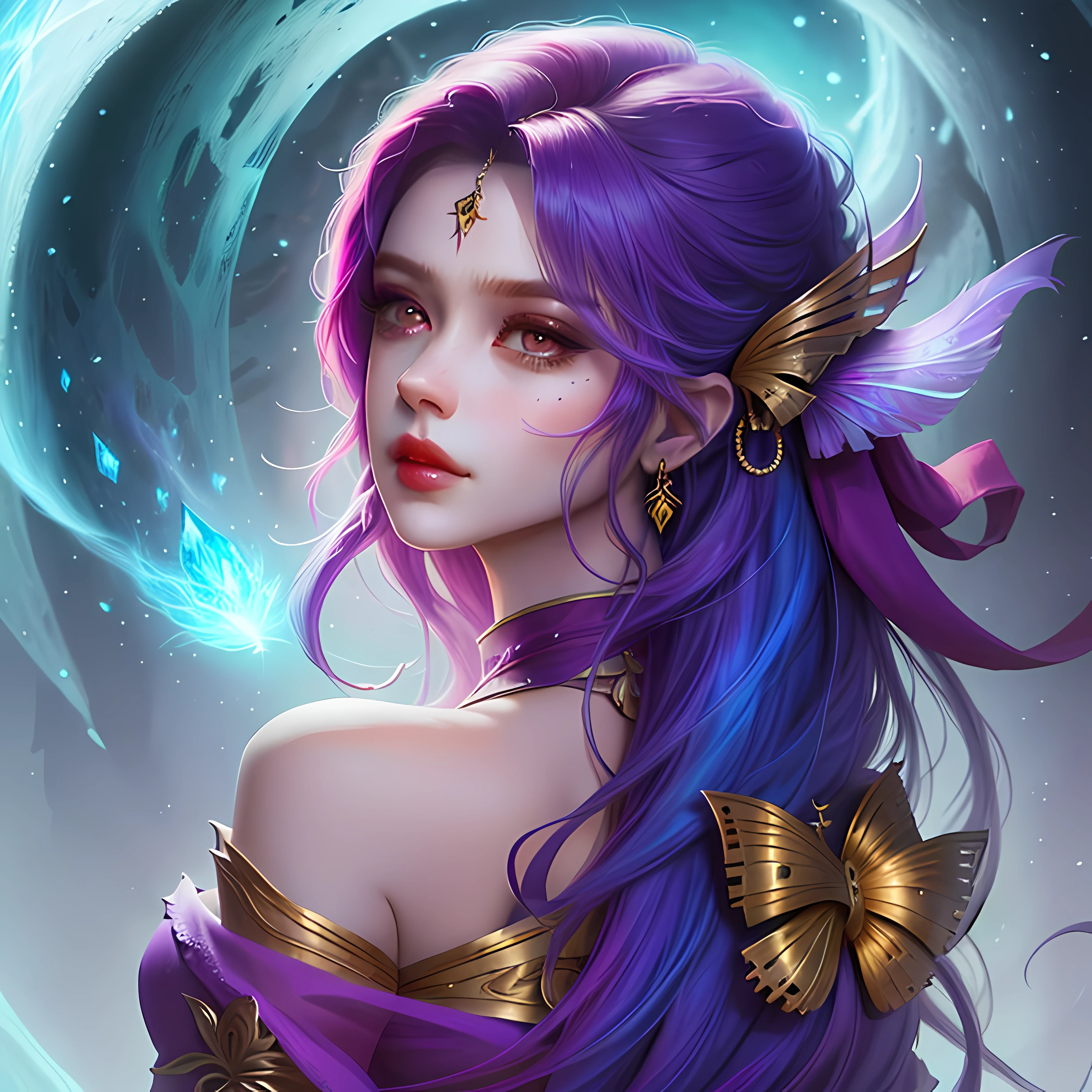 um close up de uma mulher com cabelo azul e uma coroa, estilo de arte de fantasia, Epic Fantasy Digital Art Style, Epic fantasy art style, arte estilo fantasia, retrato de arte conceito de fantasia, Artgerm extremamente detalhado, arte fantasia behance, epic exquisite character art, epic fantasy HD art style, arte de fantasia digital 2d detalhada, Retrato de um mago feminino, arte de personagem impressionante