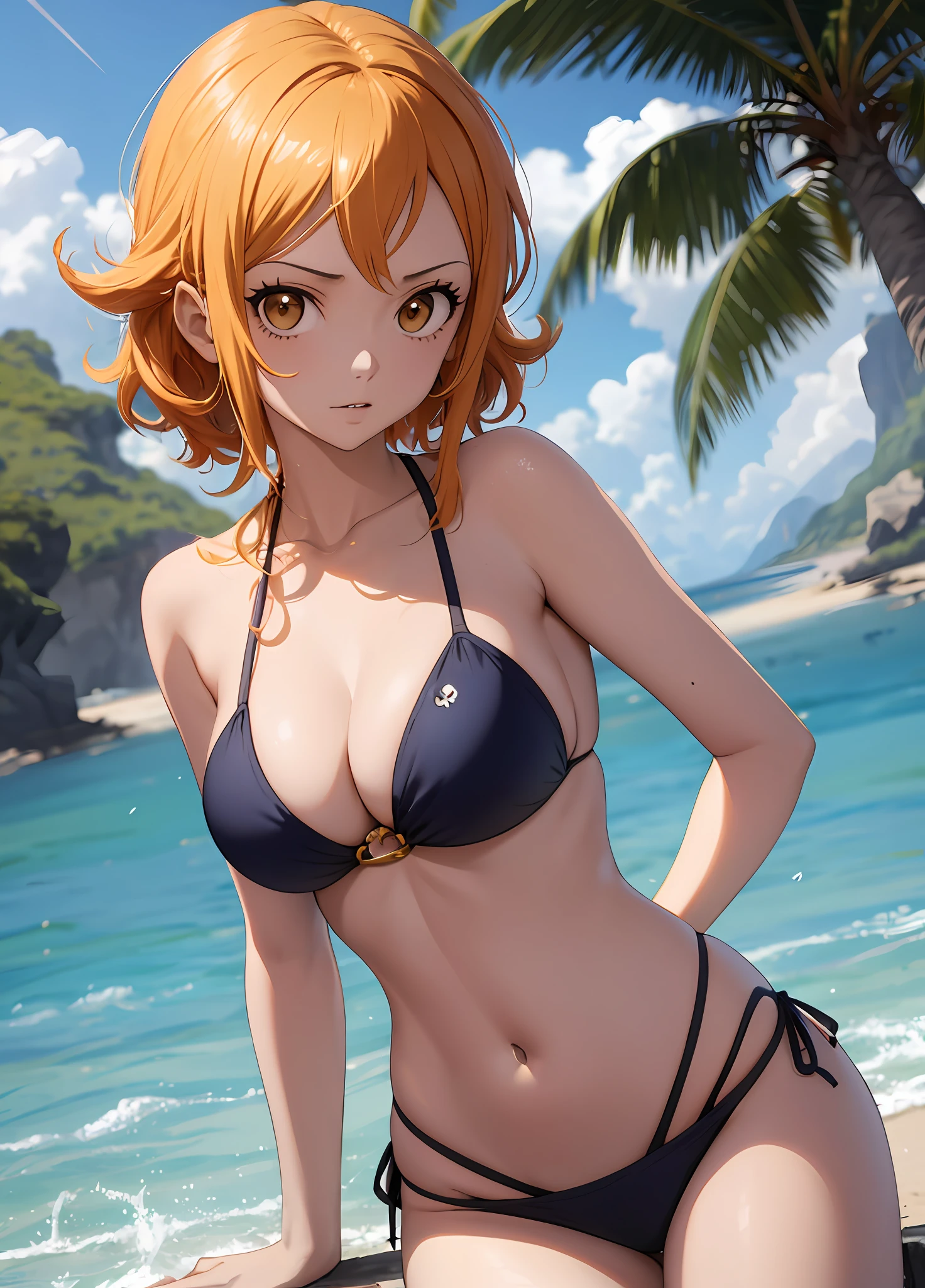 nami \(one piece\), cabelo laranja, olhos azuis, bikini blue, y, melhor qualidade 4K,