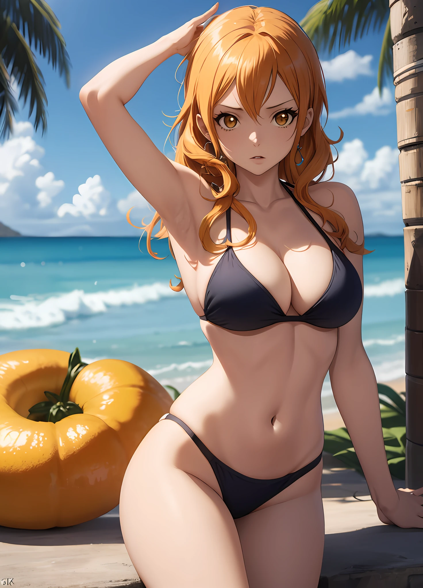 nami \(one piece\), cabelo laranja, olhos azuis, bikini blue, sexy, melhor qualidade 4K,