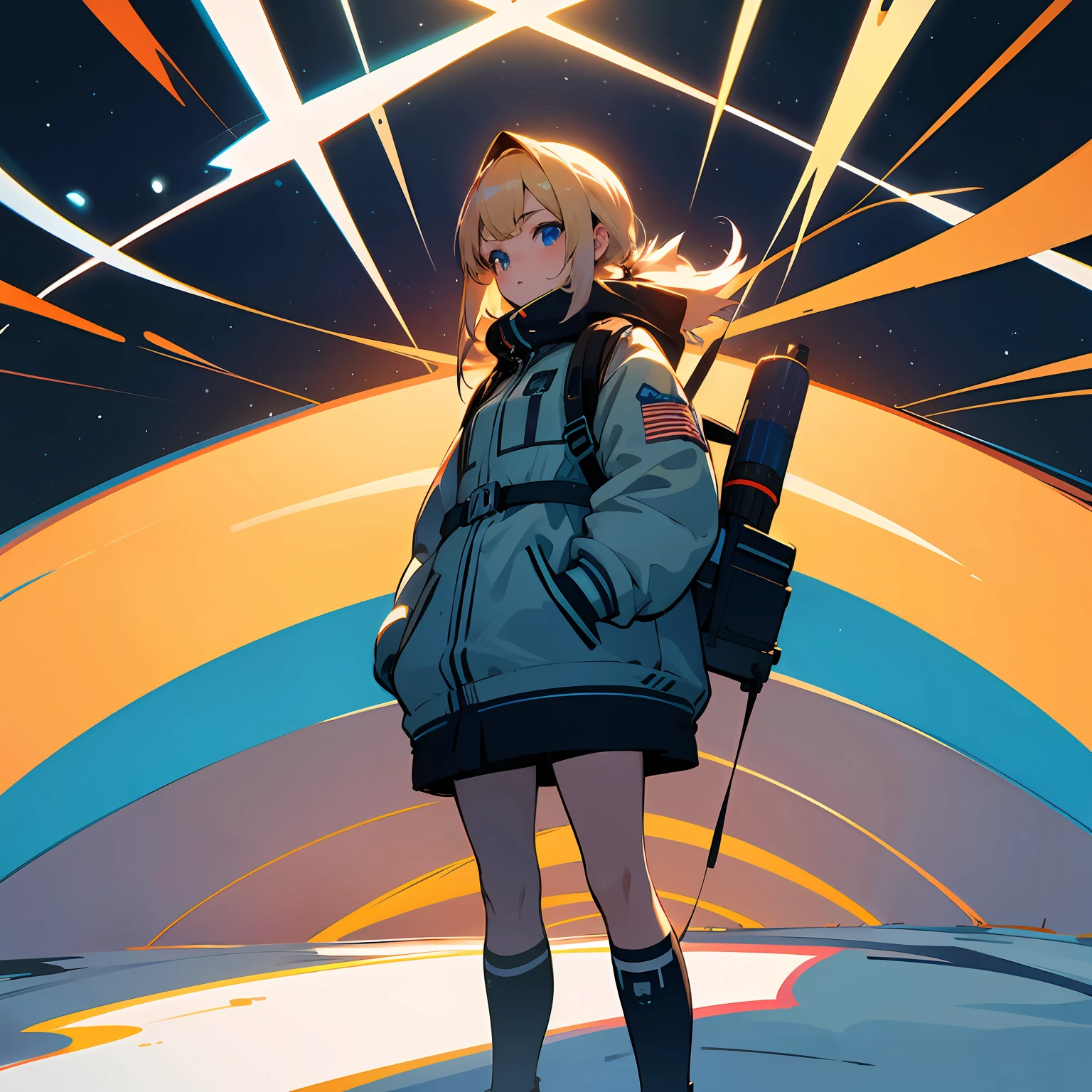 Anime girl with backpack and skis standing in front of colorful background, anime style 4 k, best anime 4k konachan wallpaper, badass anime 8 K, Anime art wallpaper 8k, anime art wallpaper 4k, anime art wallpaper 4k, anime wallpaper 4 k, anime wallpaper 4k, 4 k manga wallpaper, 4k anime wallpaper