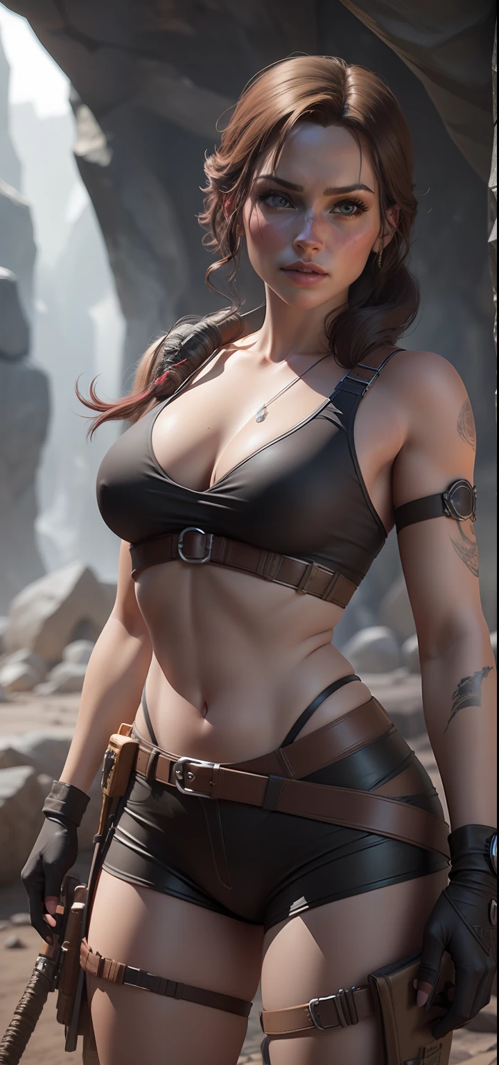 Lara Croft in the cave, Fabulous beautiful crystals, overdetalization, Unbelievable lighting, overdetalization, 8k, Unreal Engine 5, 3d визуализация, parallax, RTX