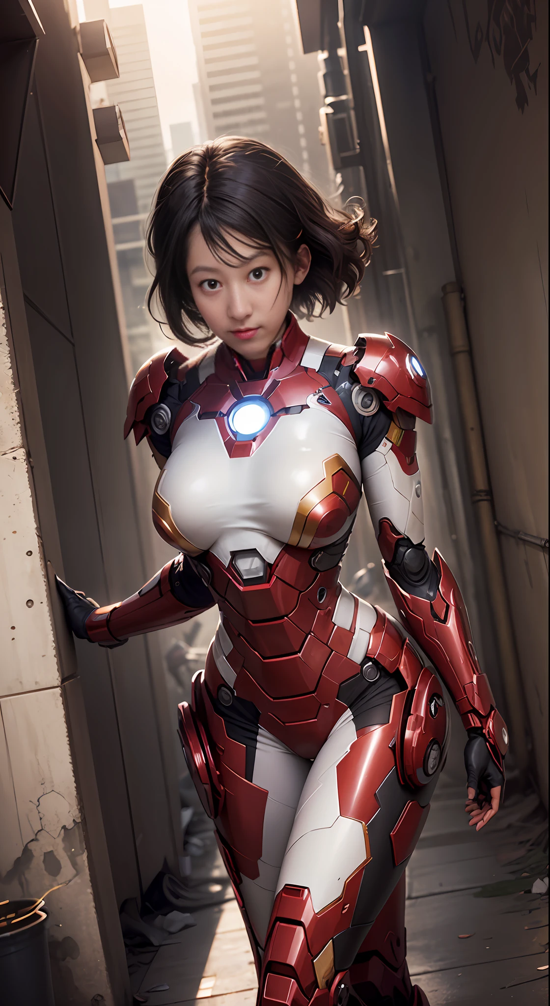 (1girl:1.3), solo,__body-parts__, official art, unity 8k wallpaper, ultra detailed, beautiful and aesthetic, beautiful, masterpiece, best quality, RAW, masterpiece, super fine photo,, best quality, super high Resolution, photorealistic, sunlight, full body portrait, stunningly beautiful,, dynamic pose, delicate face, vibrant eyes, (side view), she is wearing a futuristic Iron Man mech, red and gold, Highly detailed abandoned warehouse background, detailed face, detailed complex busy background, messy, gorgeous, milky, high detailed skin, realistic skin details, visible pores, sharp focus, volumetric fog, 8k uhd, dslr camera, High quality, film grain, fair skin, photorealism, lomography, sprawling metropolis in a futuristic dystopia, view from below, translucent --auto