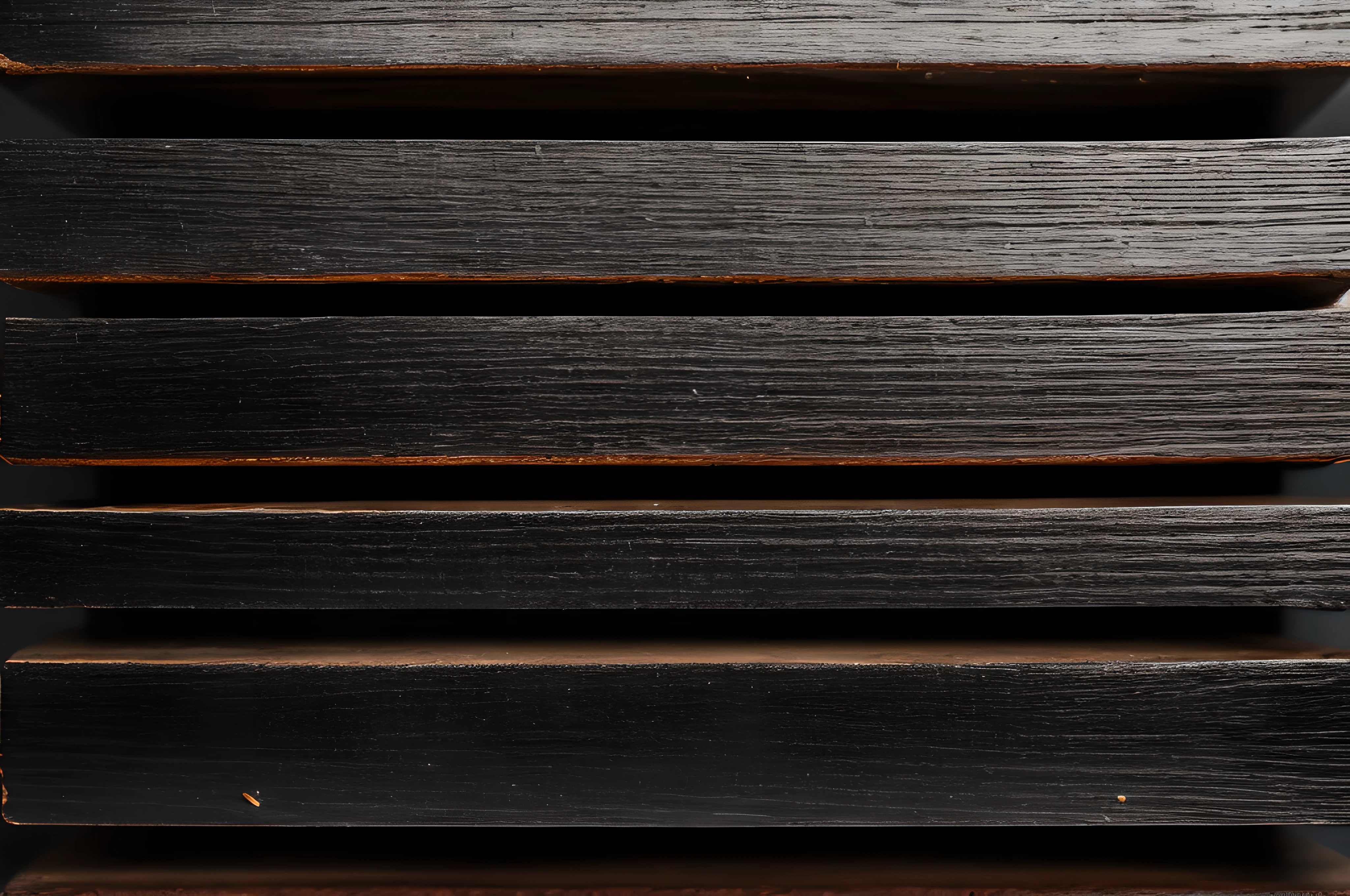 stacked wooden black blocks, front view, cinematic image, isolated black background