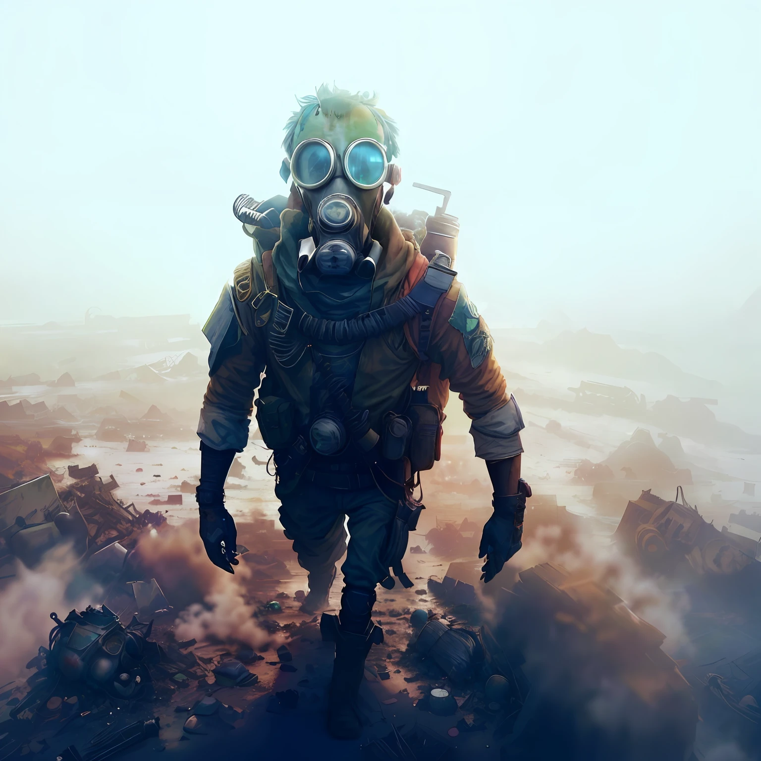 a close up of a person wearing a gas mask and a gas mask, standing in wasteland, postapocalyptic vibes, post - apocalyptic vibe, post - apocalyptic scavenger, ( apocalyptic ) 8 k, apocalyptic 8k, apocalyptic 8 k, wojtek fus, soldier with a gasmask, post apocalyptic atmosphere, postapocalyptic explorer, frank moth, dusty environment