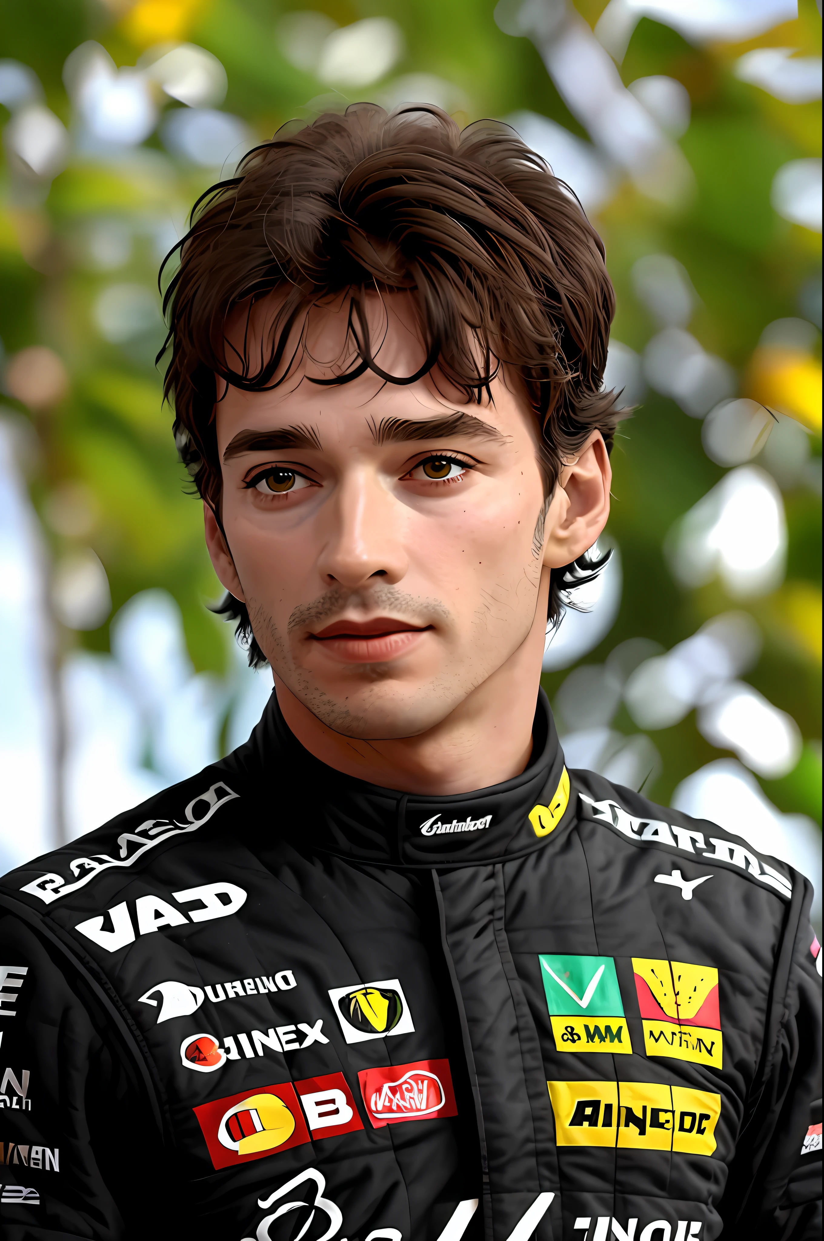 ((ayrton senna)) em um terno vermelho da nascar, in a jungle paradise, [sorrindo], (fechar, head shoot), .RAW, 8k, UHD, fujifilm xt3 rosto altamente detalhado