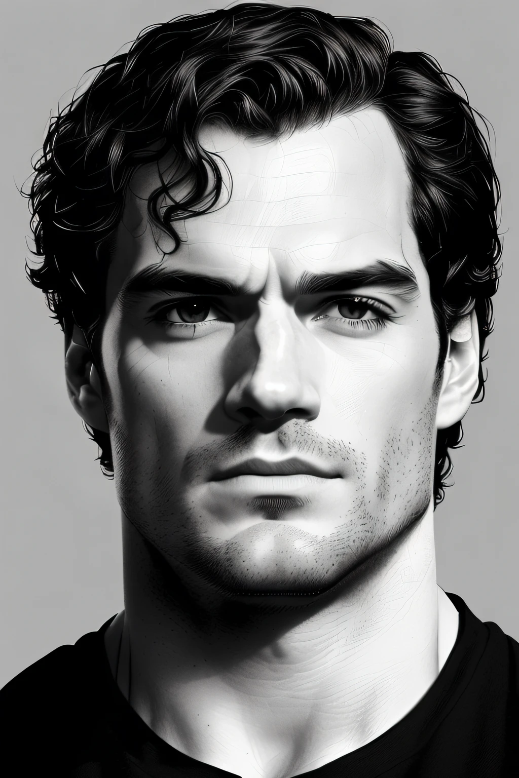 Portrait of a Henry Cavill by Greg Rutkowski, wearing black t-shirt, highly detailed portrait, digital painting, artstation, concept art, smooth, sharp foccus ilustration, Artstation HQ.