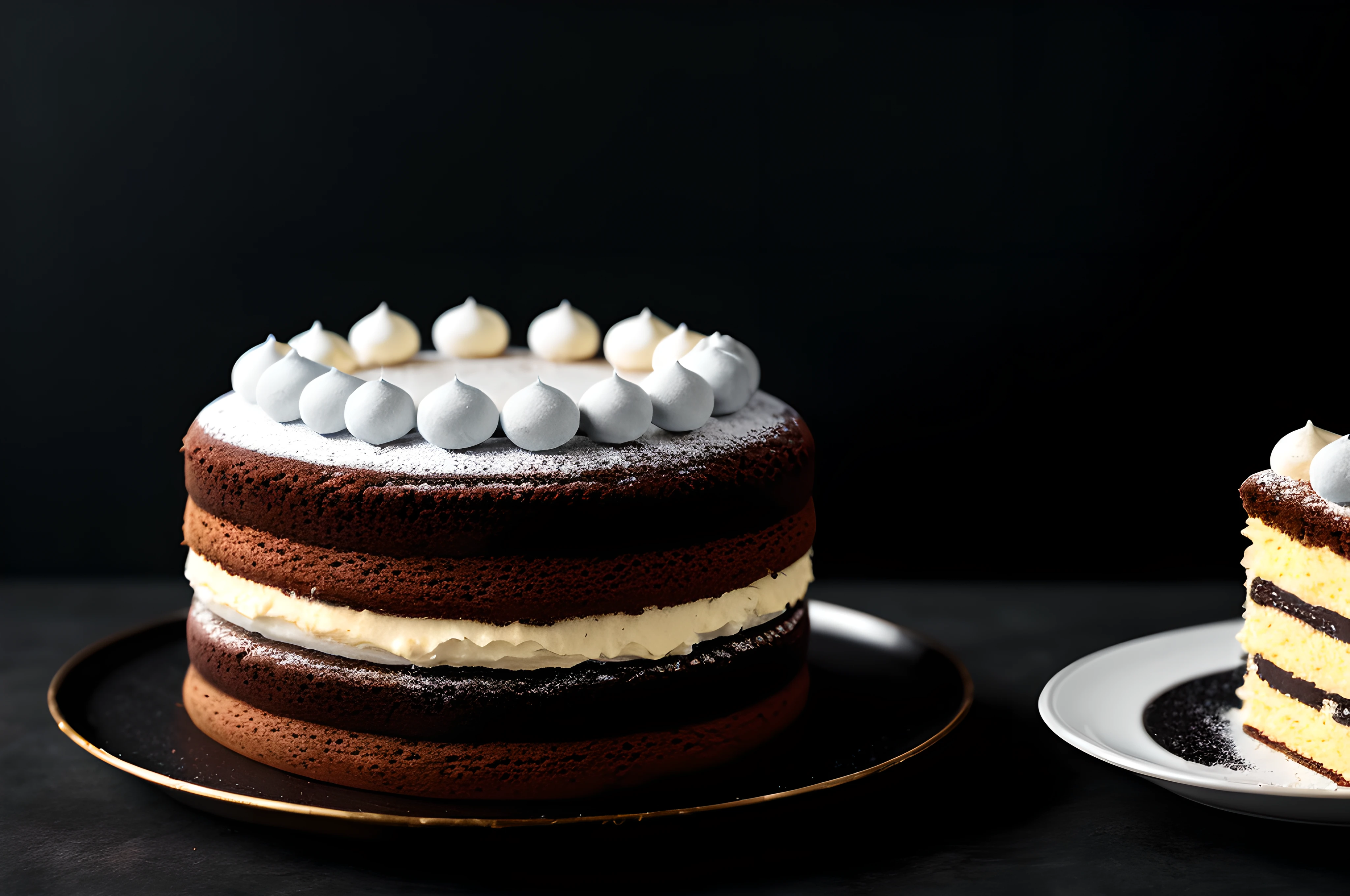 petit gateau, front view, cinematic image, isolated black background
