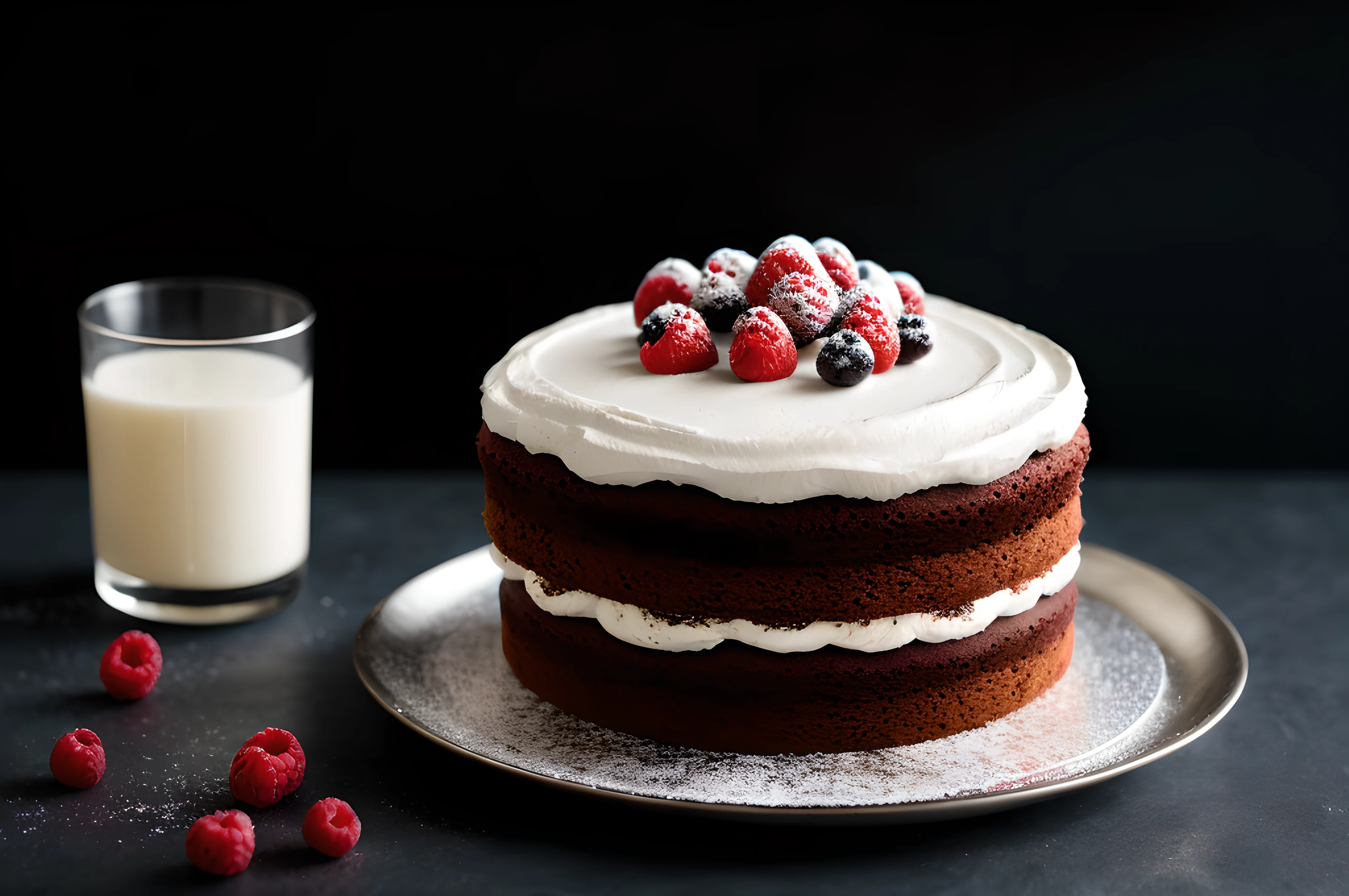 petit gateau, front view, cinematic image, isolated black background