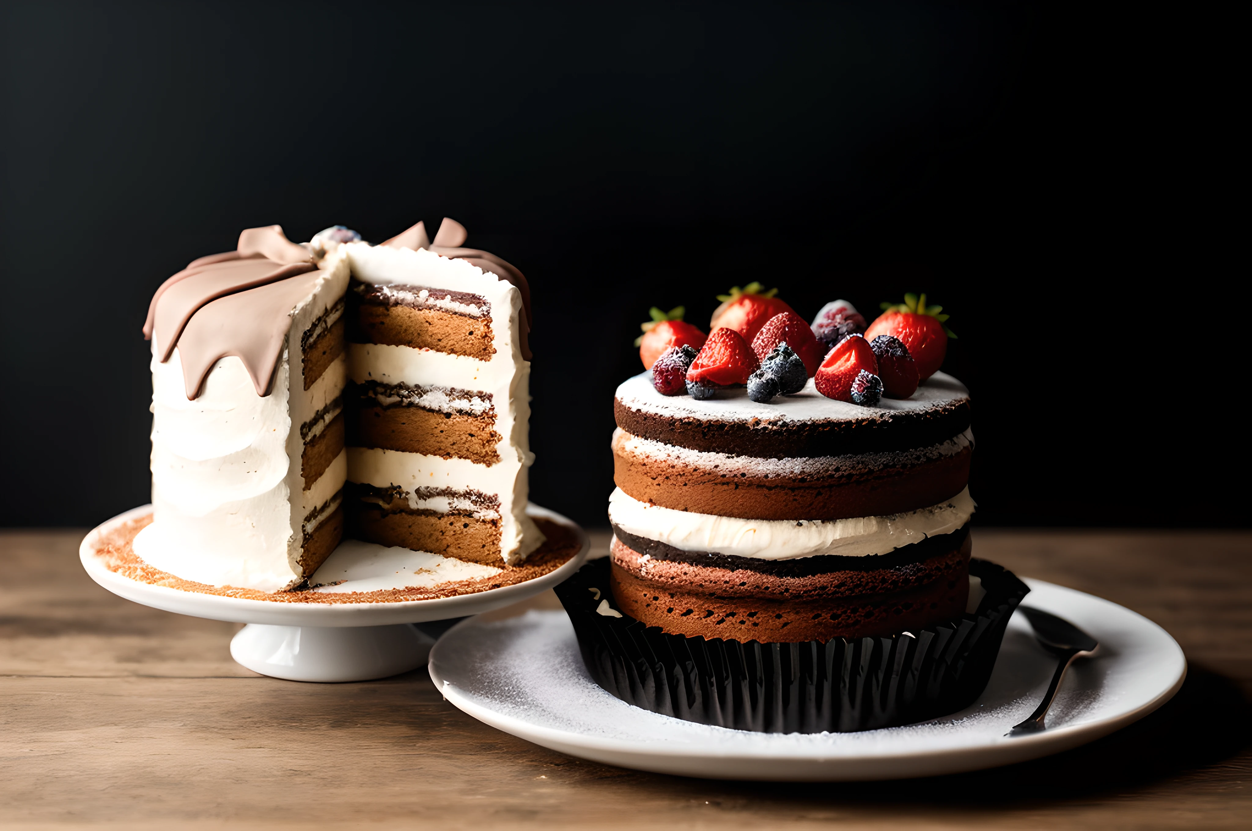 petit gateau, front view, cinematic image, isolated black background