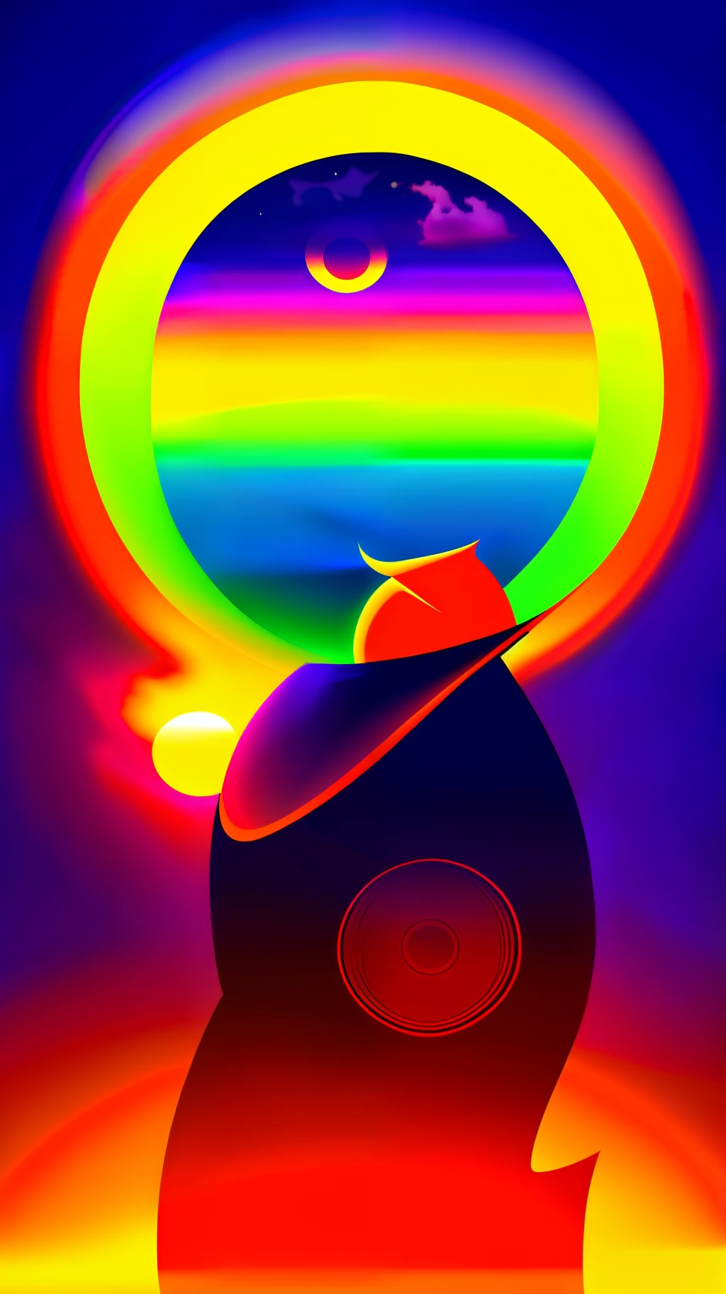 an owl in front of the sunset, vetprizado, estilo vaporwave, intrincado, estilo neon, linhas suaves, arte de adesivo vetorial, vector kernel, detalhes intrincados, design de camiseta preta, 8k