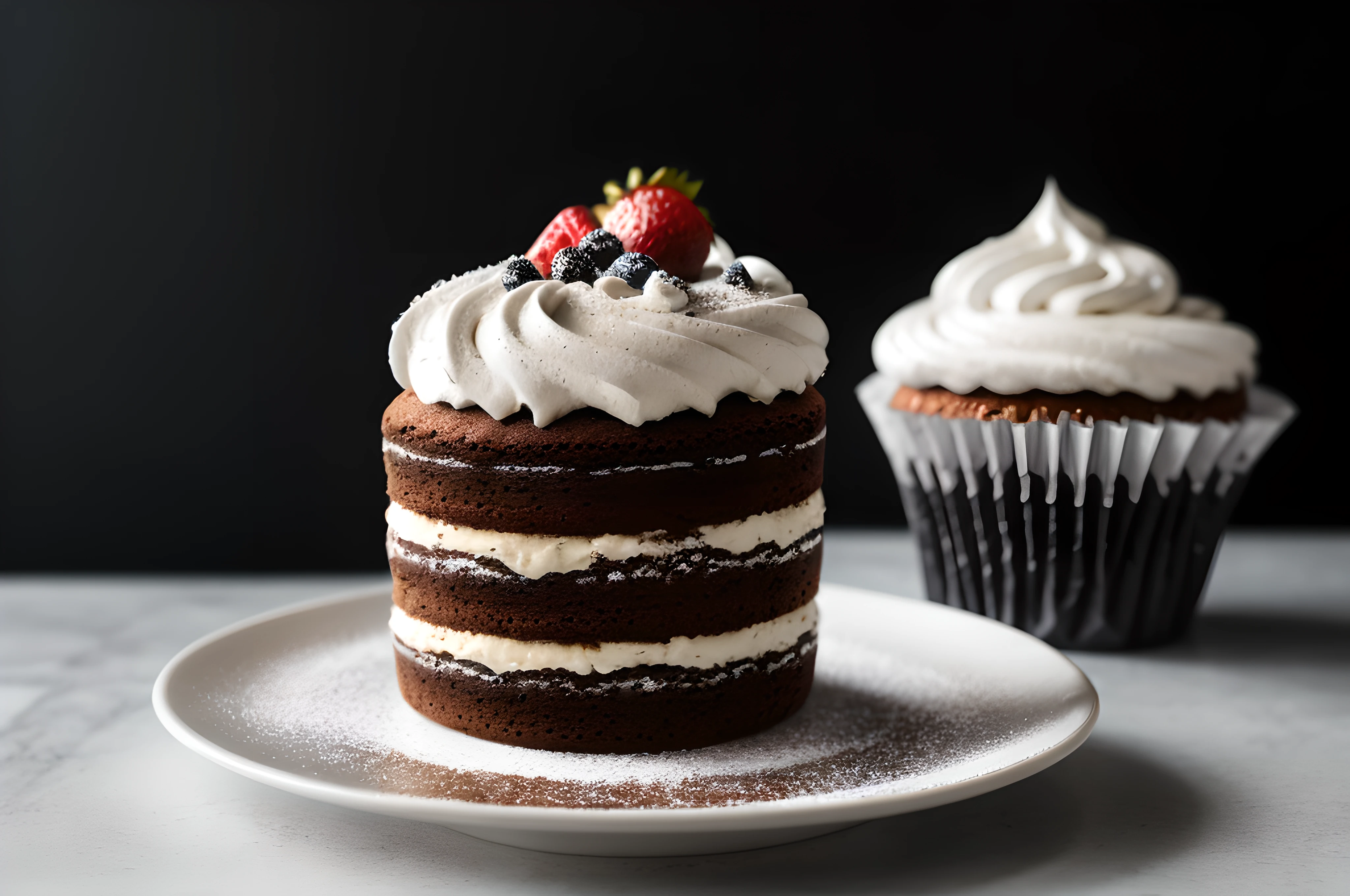 petit gateau, front view, cinematic image, isolated black background