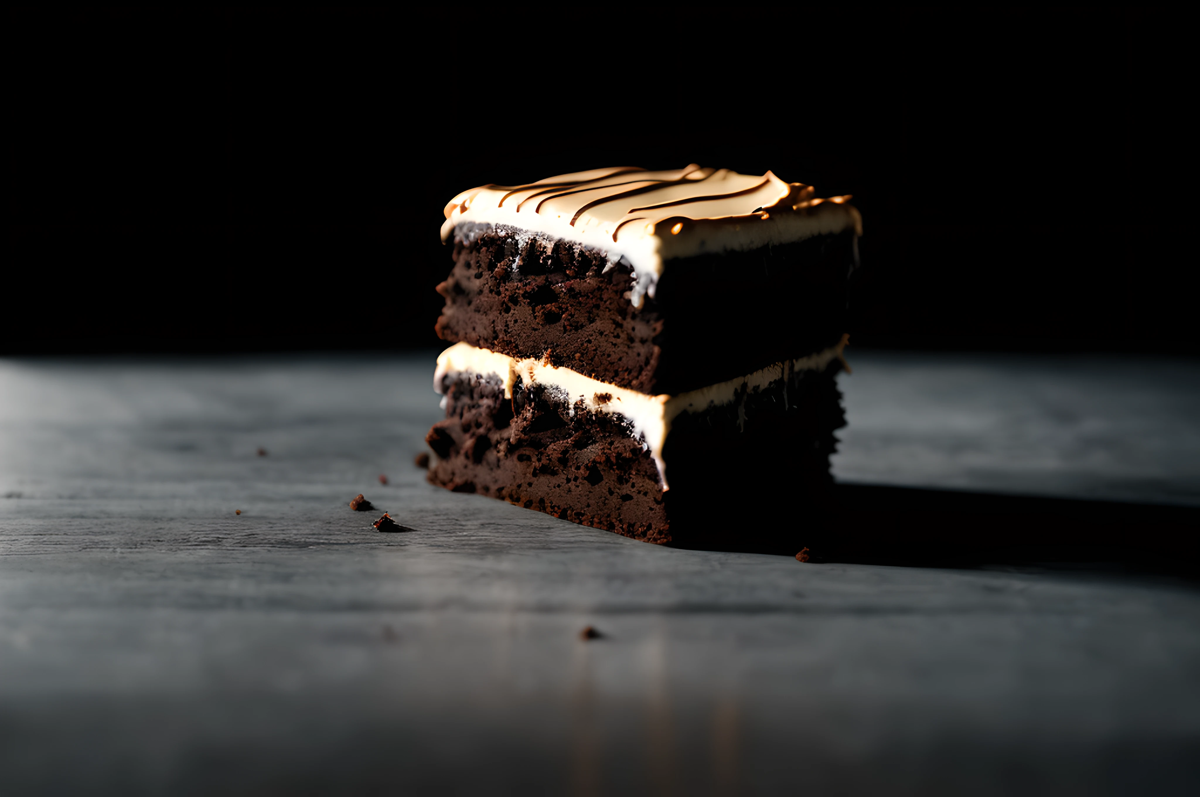 brownie, cinematic image, isolated black background